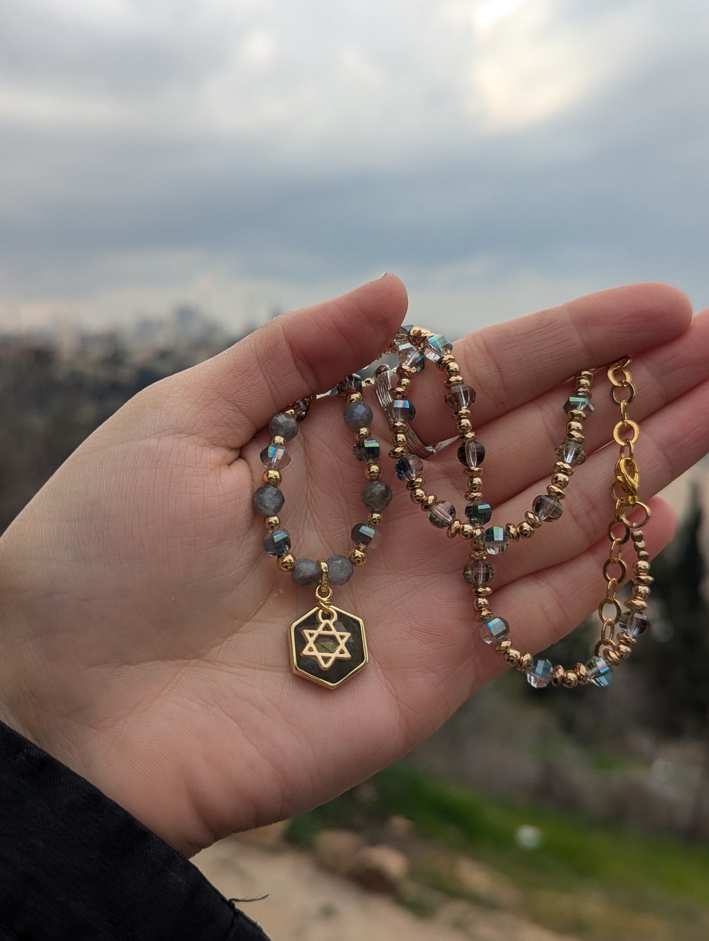 Labradorite Gold Necklace with Gold Plated Sterling Silver