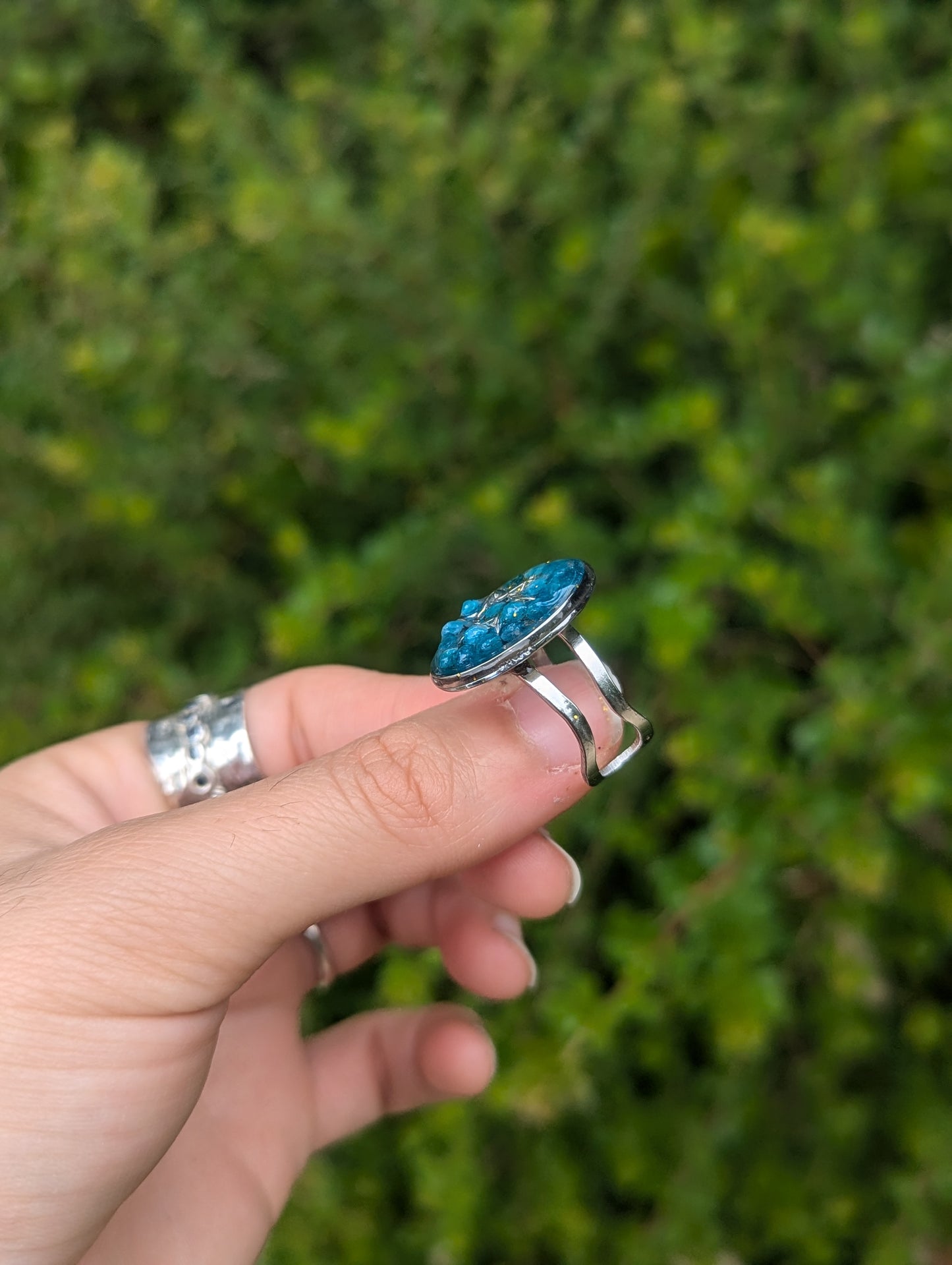Sterling Silver Magen David, Stainless Steel Ring with Apatite Blue Gemstones