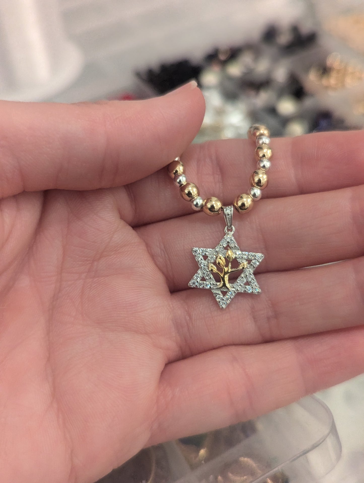 Tree of Life & Star of David Two Tone Necklace