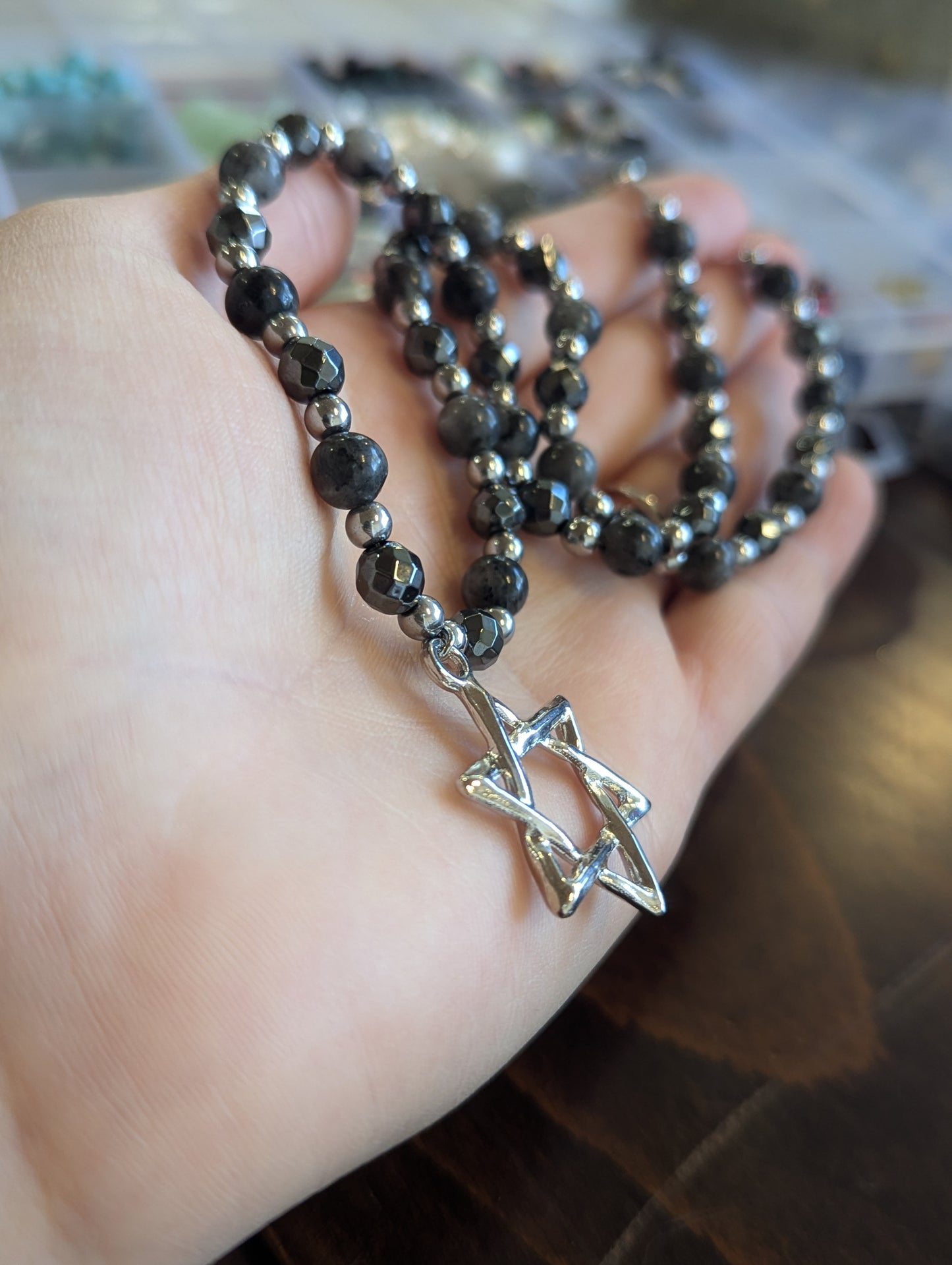 Grey Gemstones Star of David Necklace