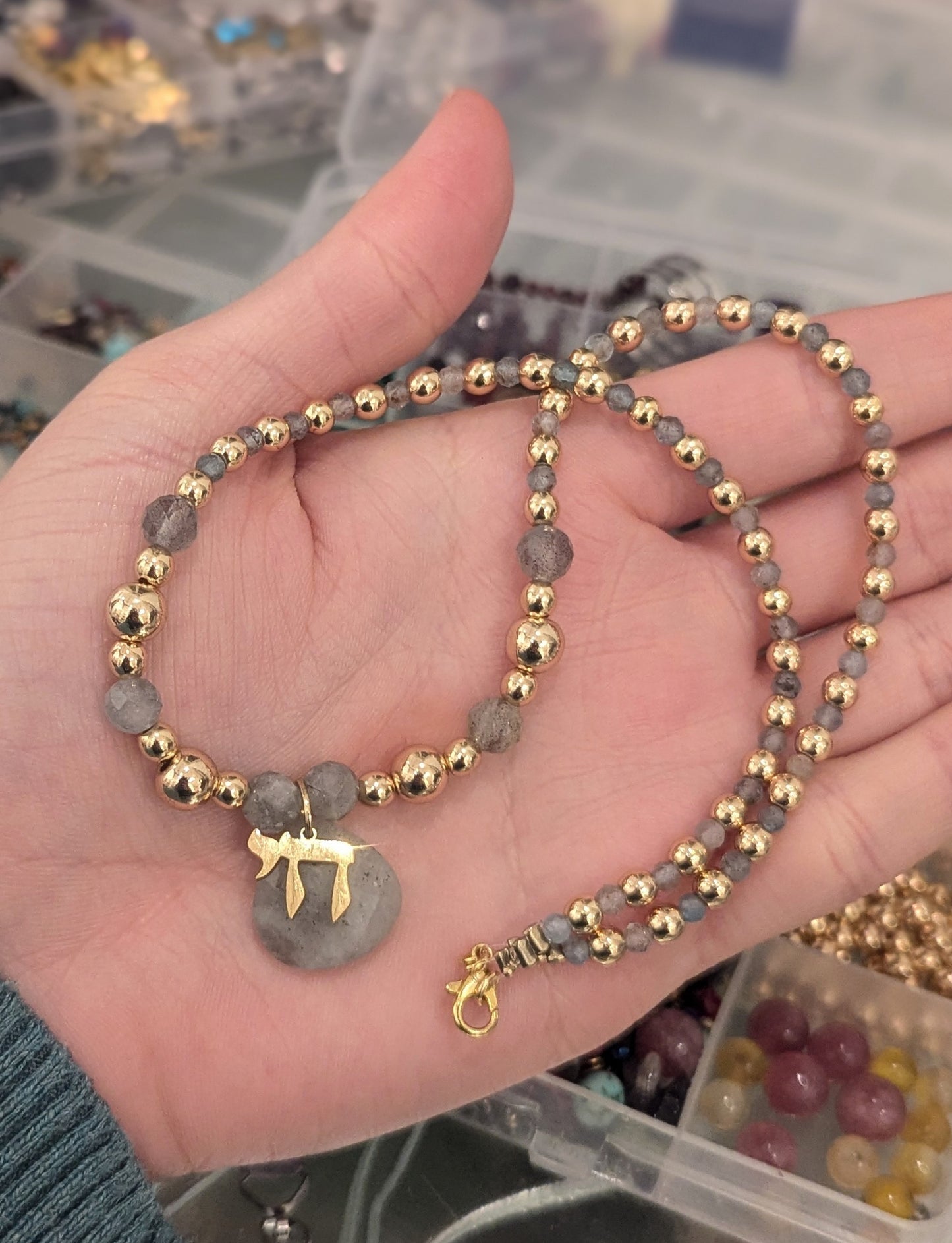 Labradorite Gold plated Chai חי Necklace