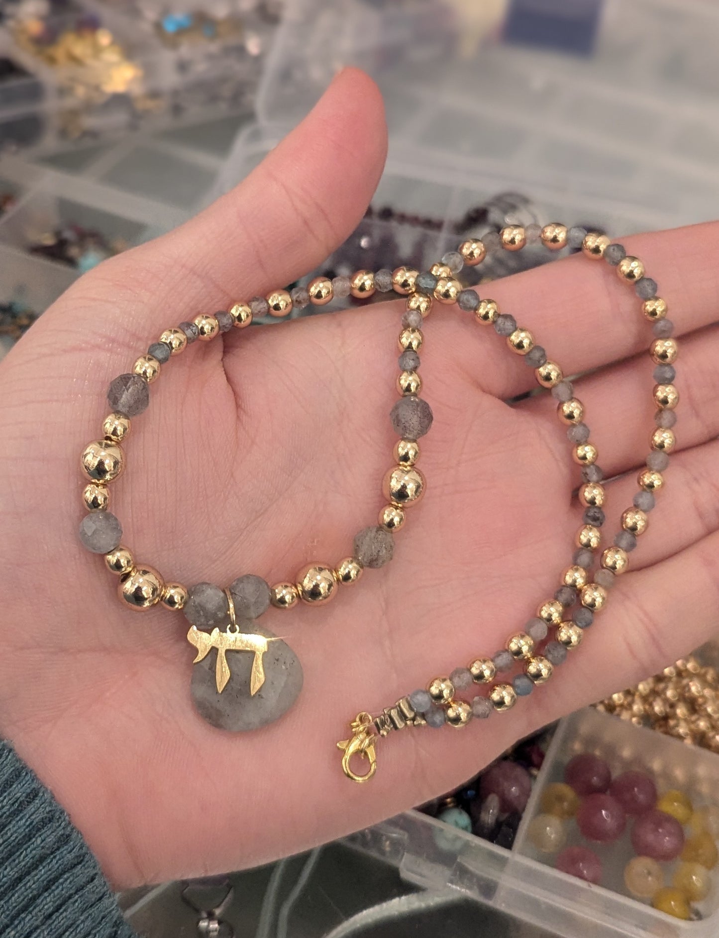 Labradorite Gold plated Chai חי Necklace