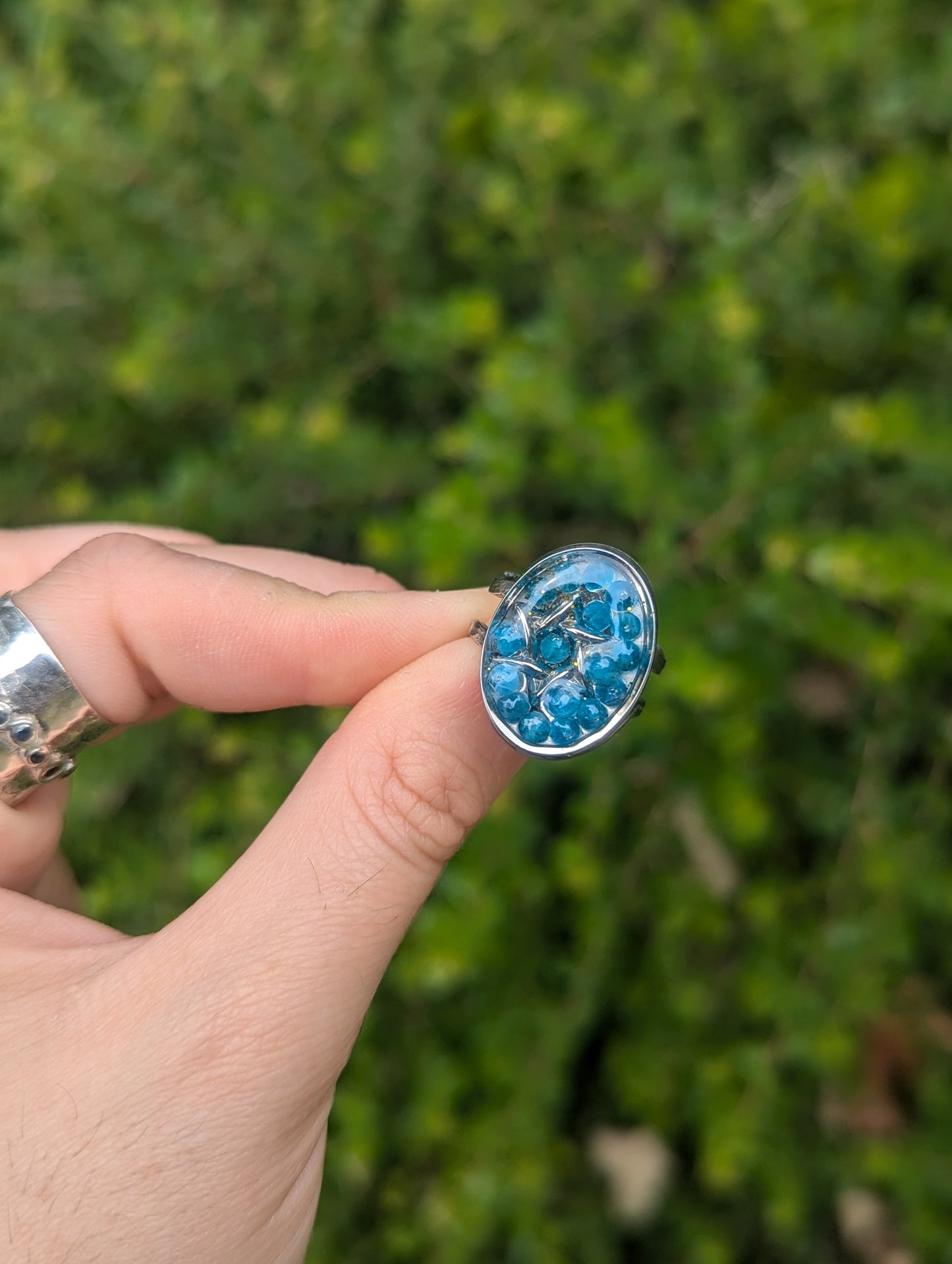 Sterling Silver Magen David, Stainless Steel Ring with Apatite Blue Gemstones