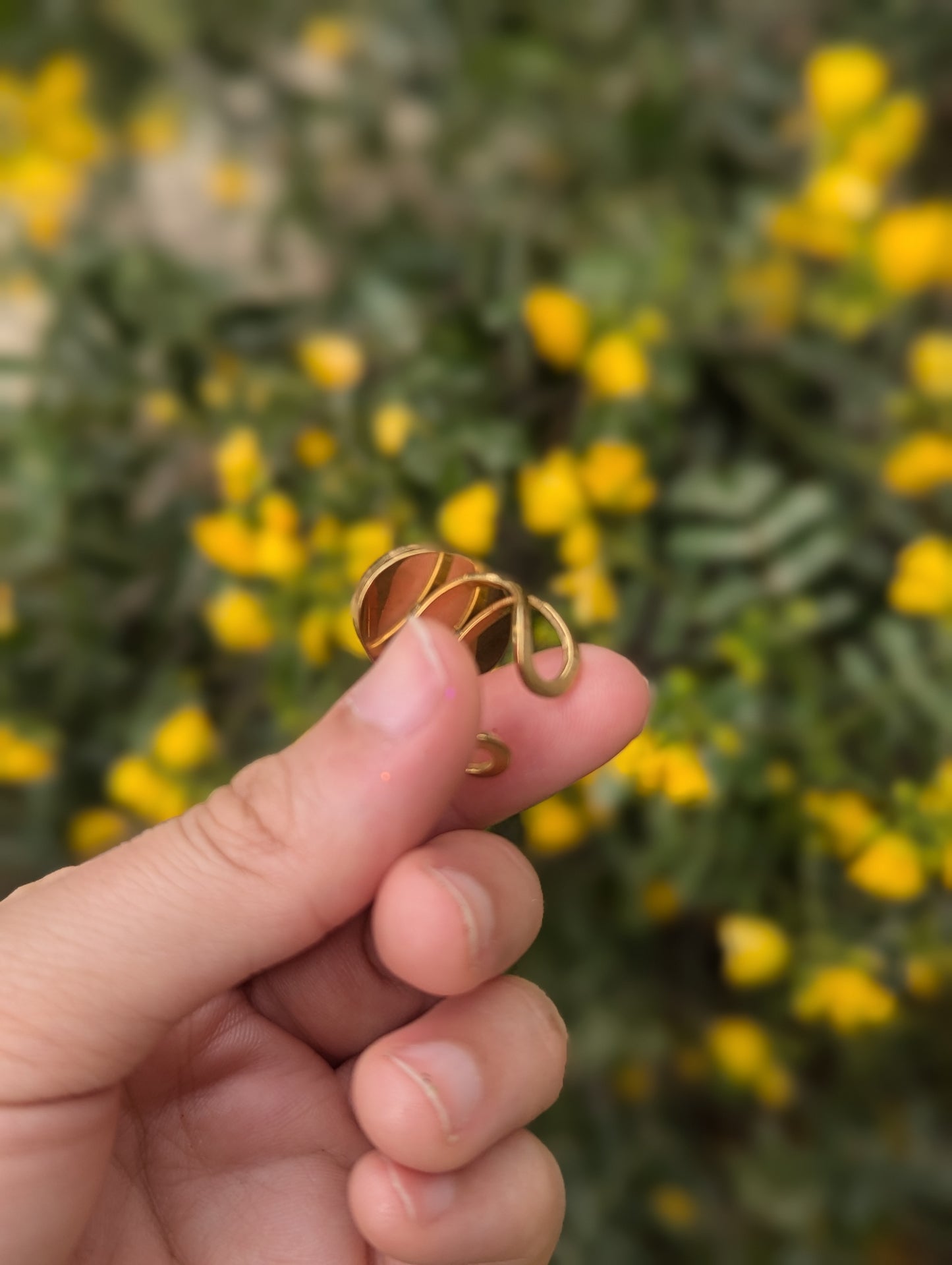 Orange Gold Magen David Adjustable Resin Stainless Steel Ring