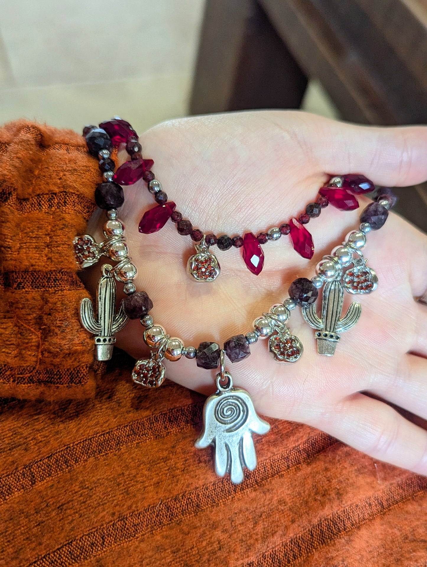 Garnets, Hamsa, Pomegranates and Cactus Set