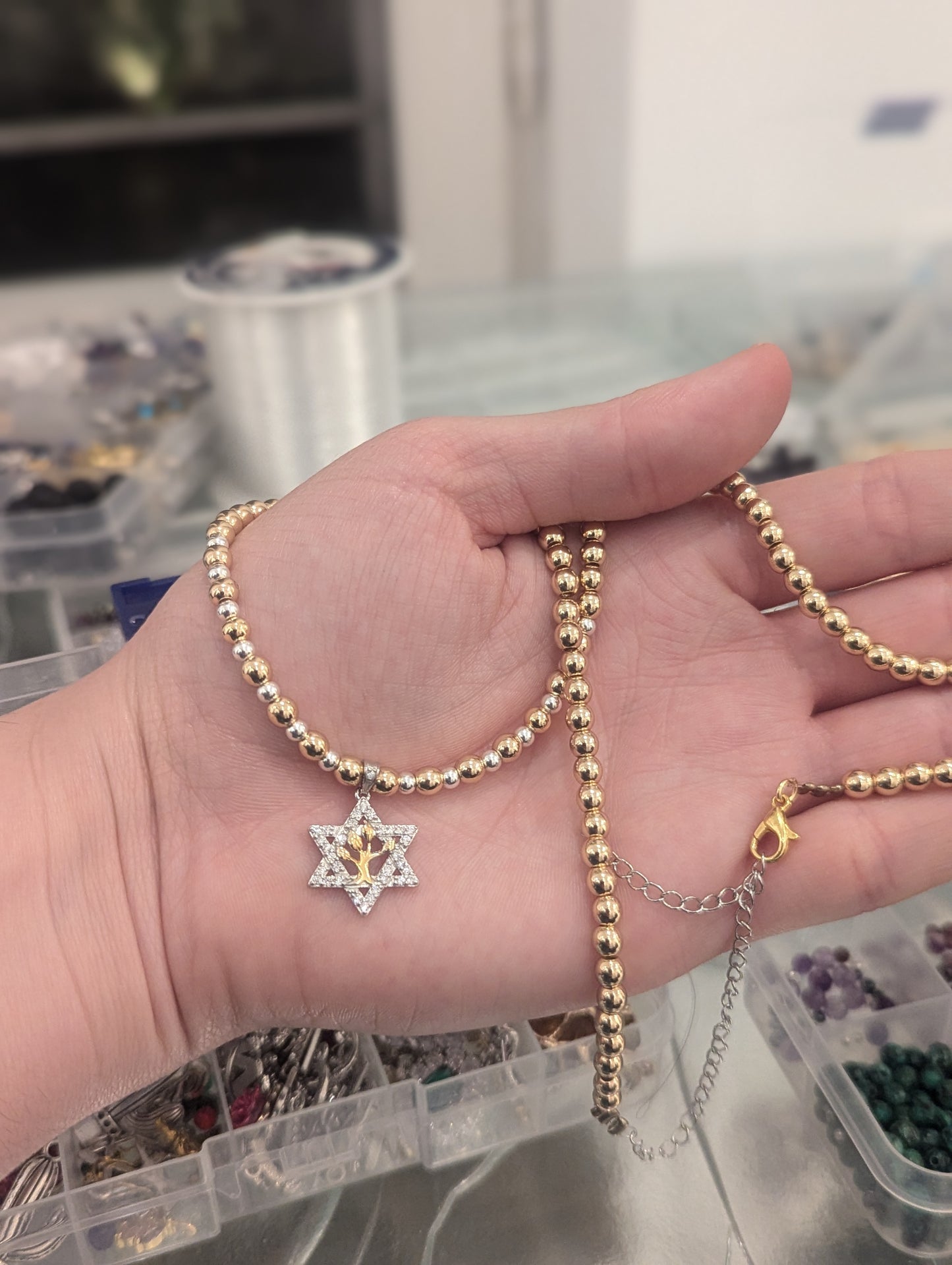 Tree of Life & Star of David Two Tone Necklace