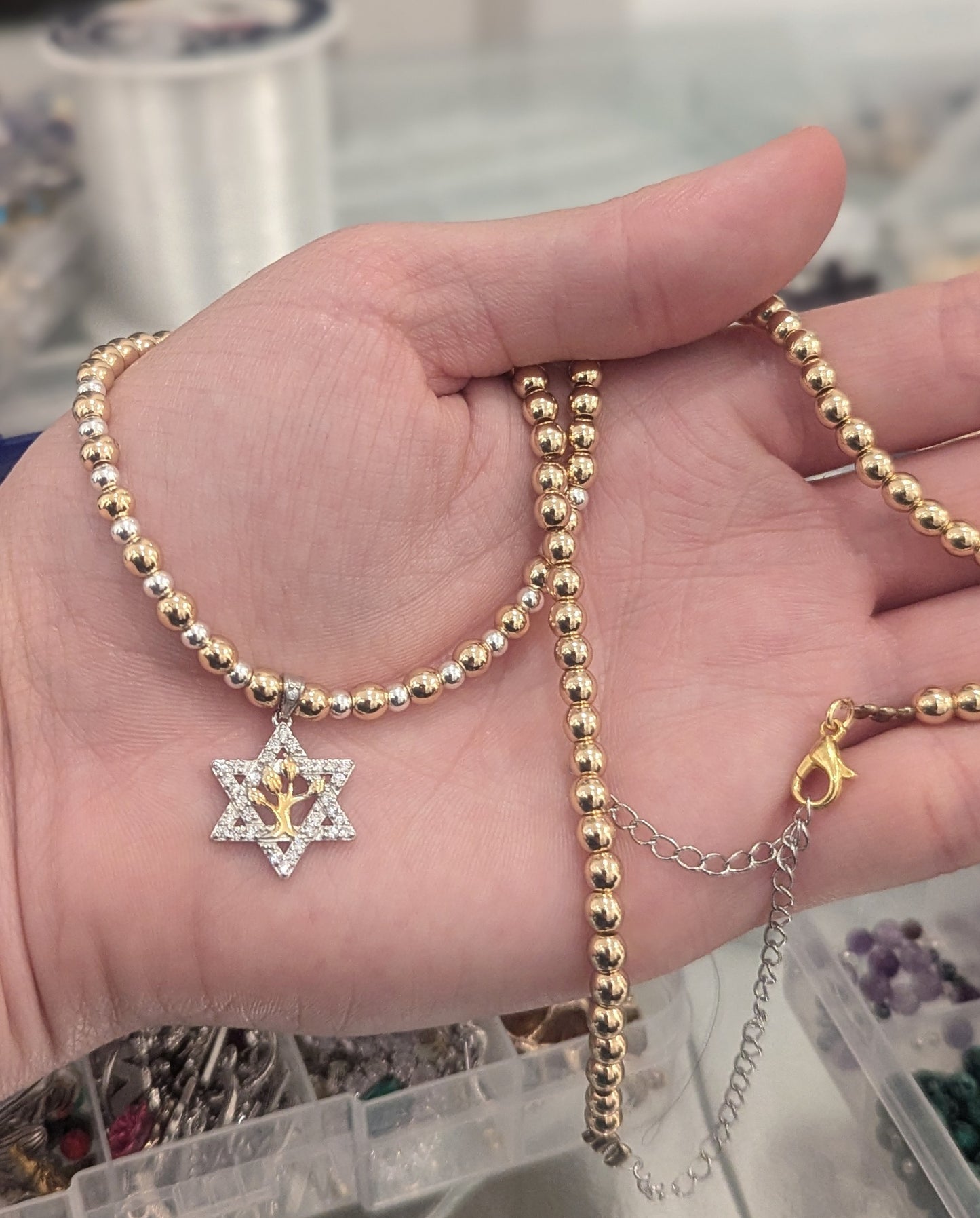 Tree of Life & Star of David Two Tone Necklace