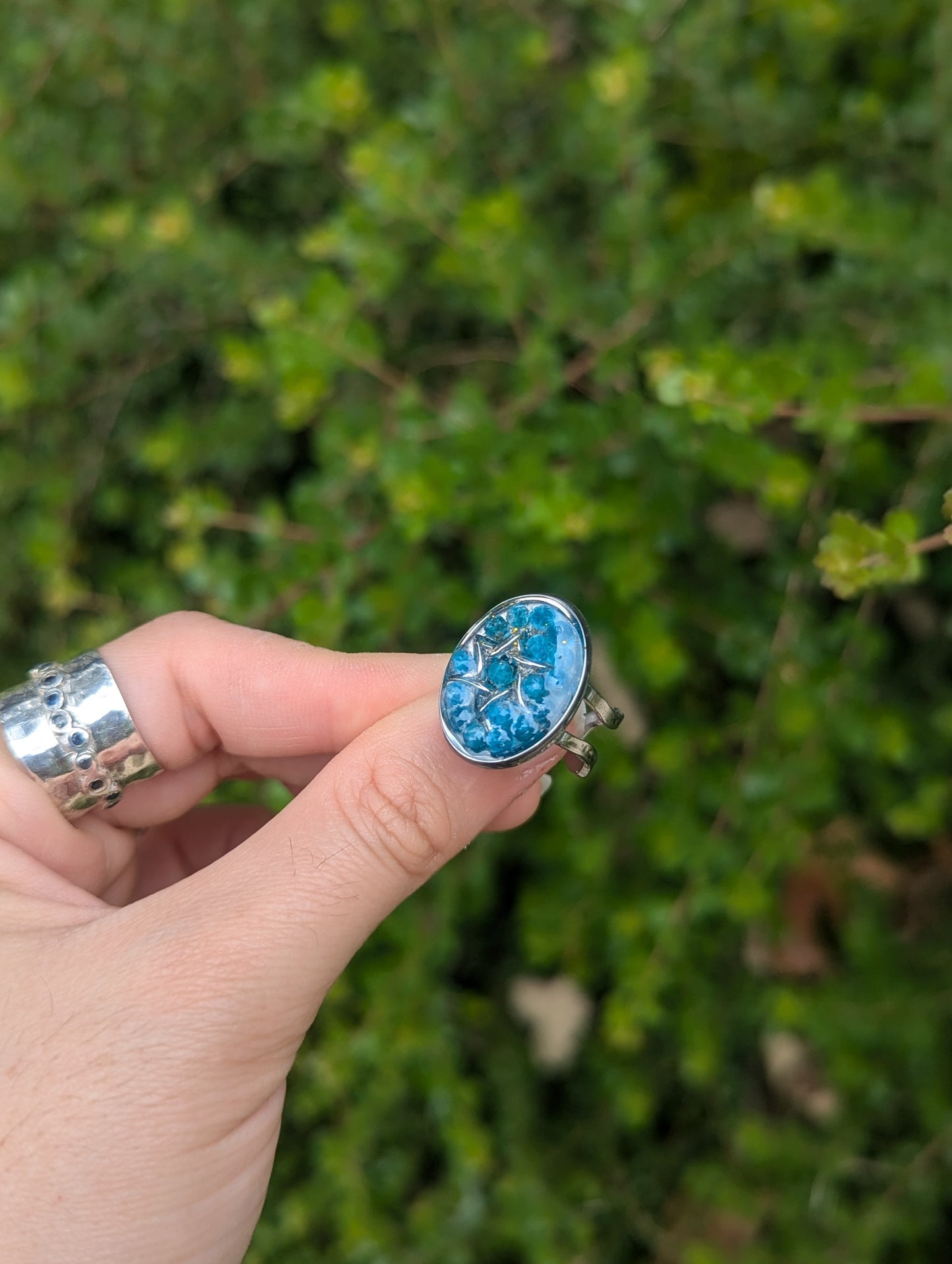 Sterling Silver Magen David, Stainless Steel Ring with Apatite Blue Gemstones