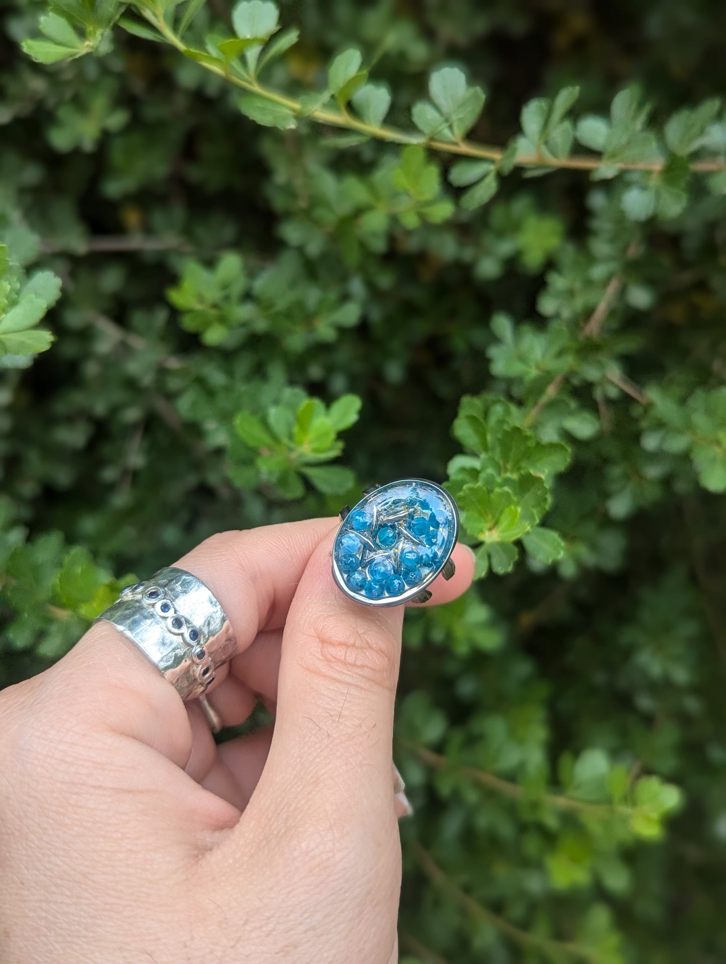 Sterling Silver Magen David, Stainless Steel Ring with Apatite Blue Gemstones