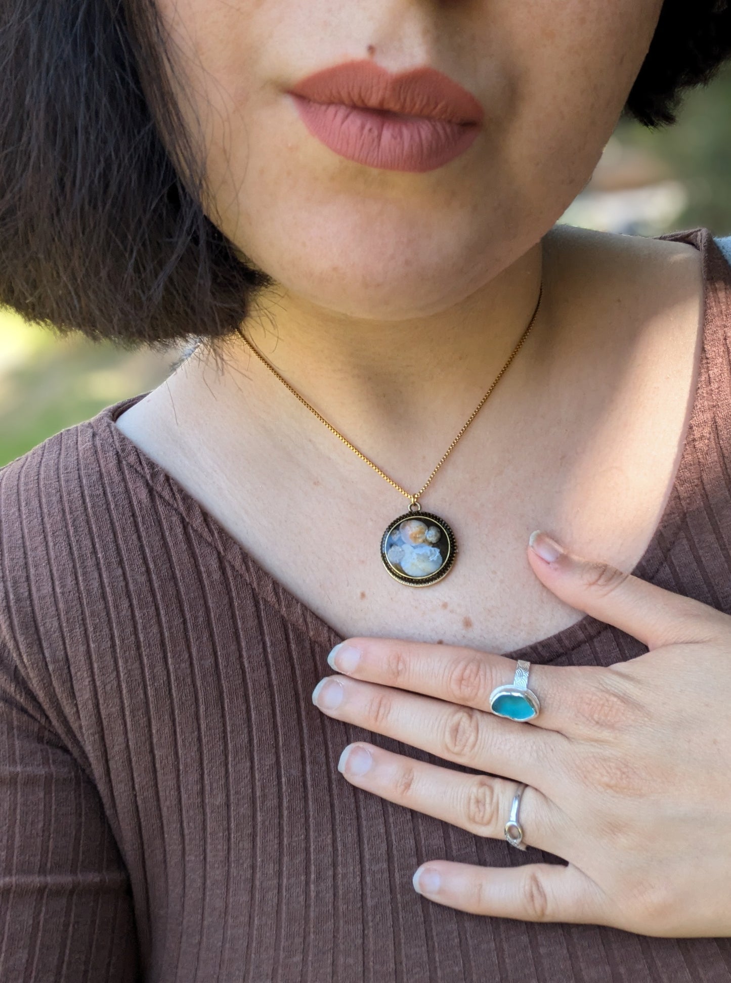 Israel Encapsulated: Round Decorated Israeli Shells Resin Pendant