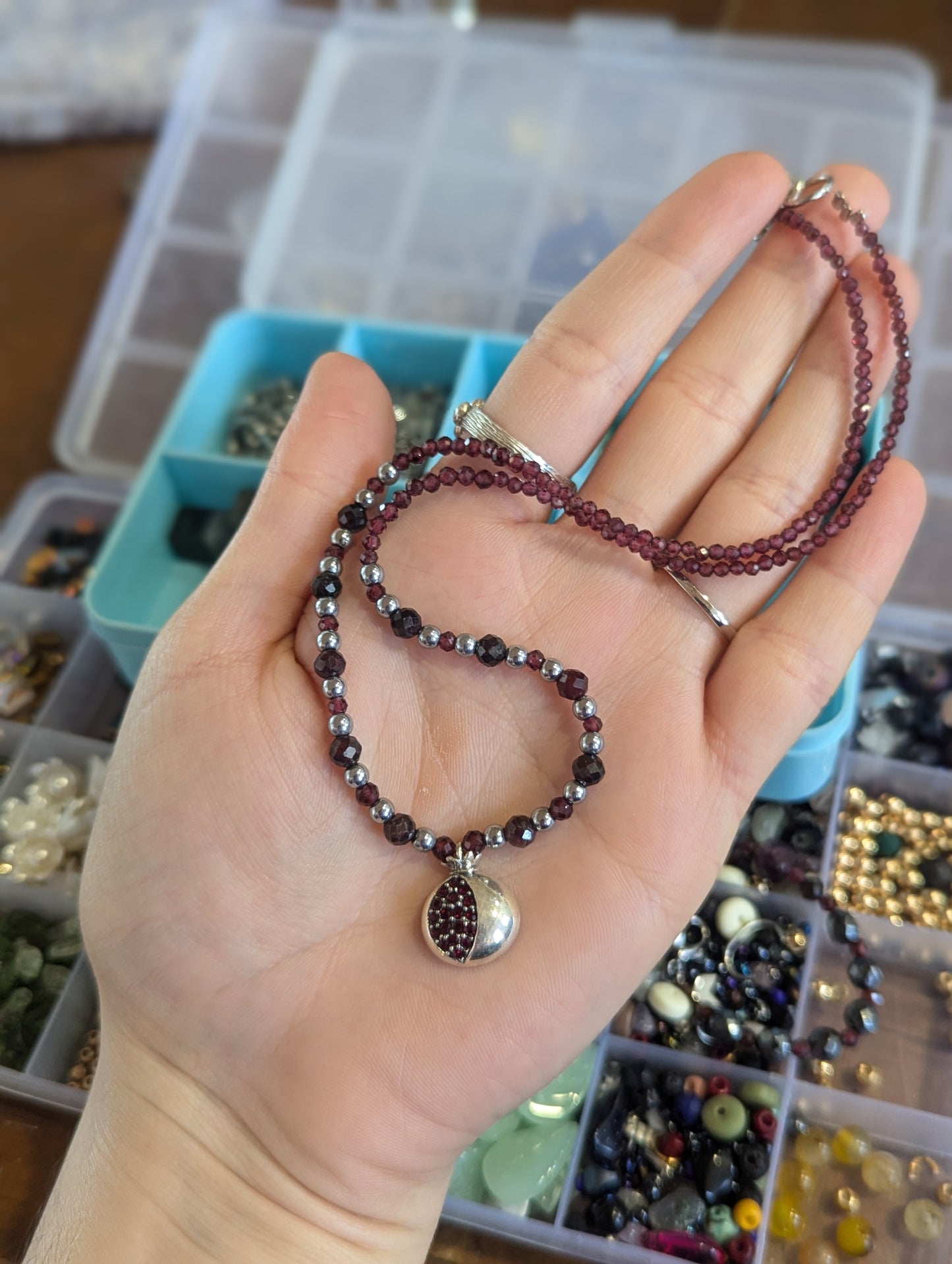 Sterling Silver Pomegranate Pendant, Garnet Necklace