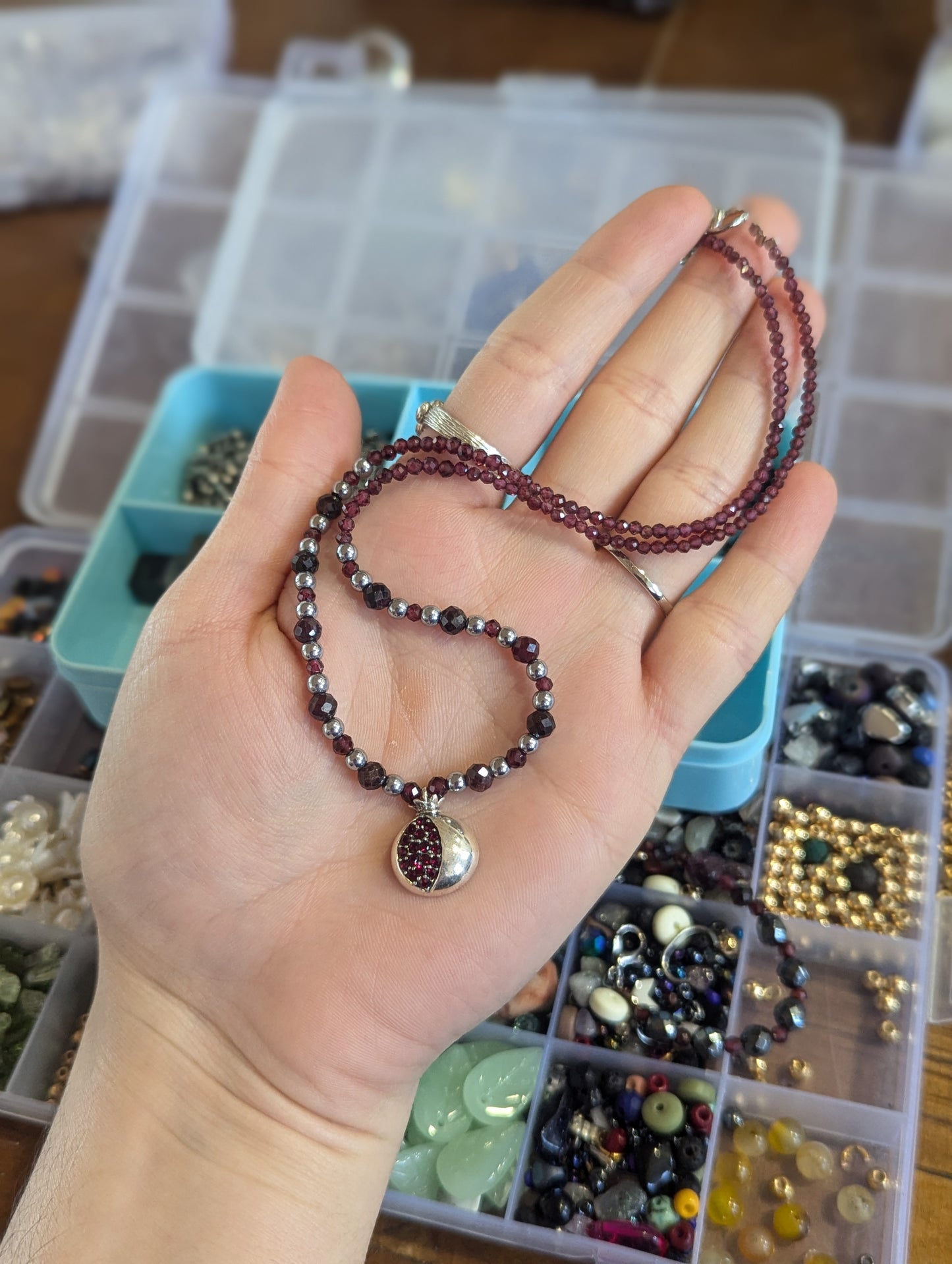 Sterling Silver Pomegranate Pendant, Garnet Necklace