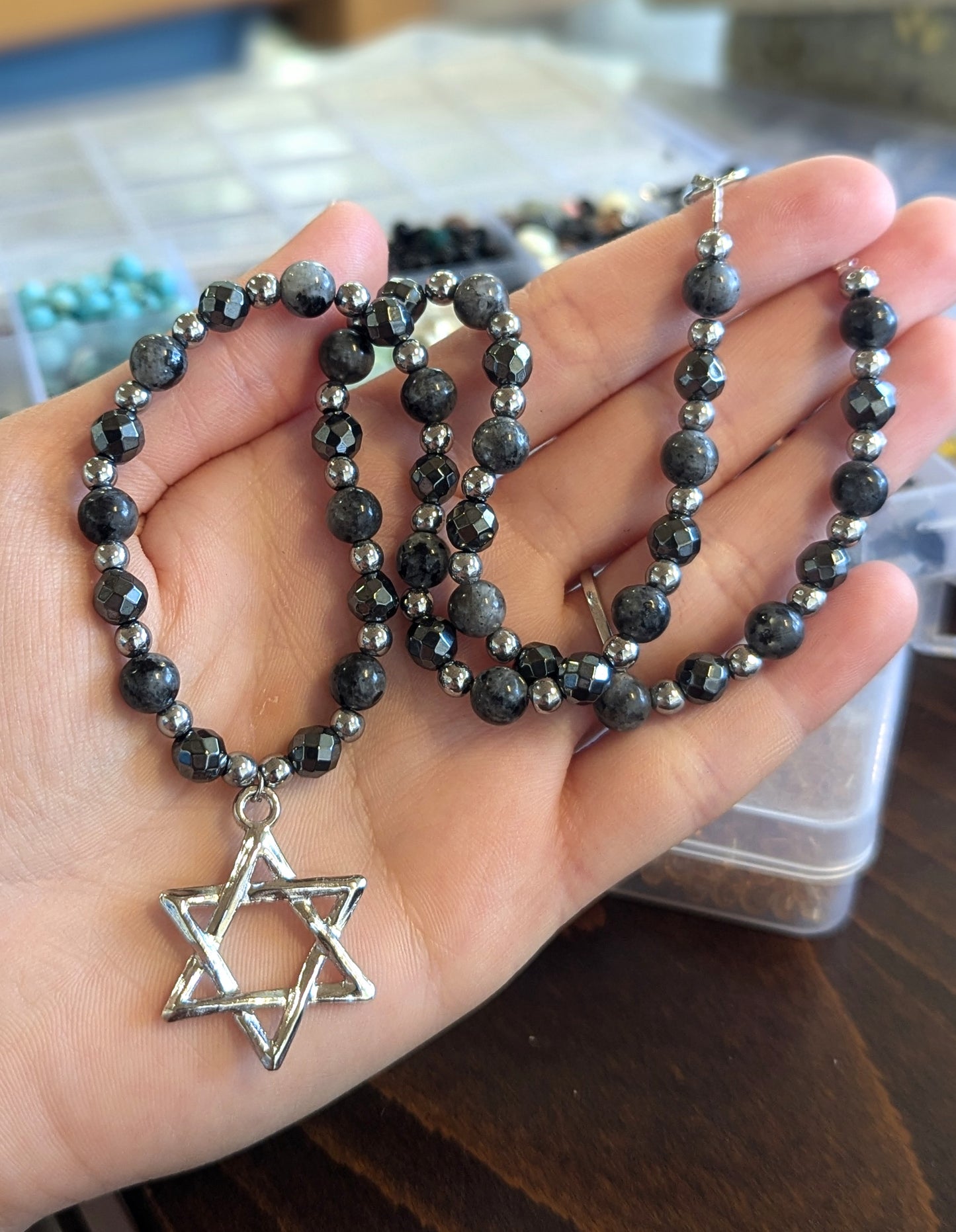 Grey Gemstones Star of David Necklace