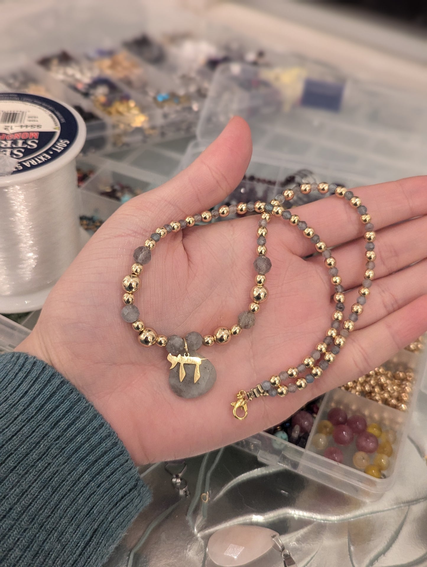 Labradorite Gold plated Chai חי Necklace