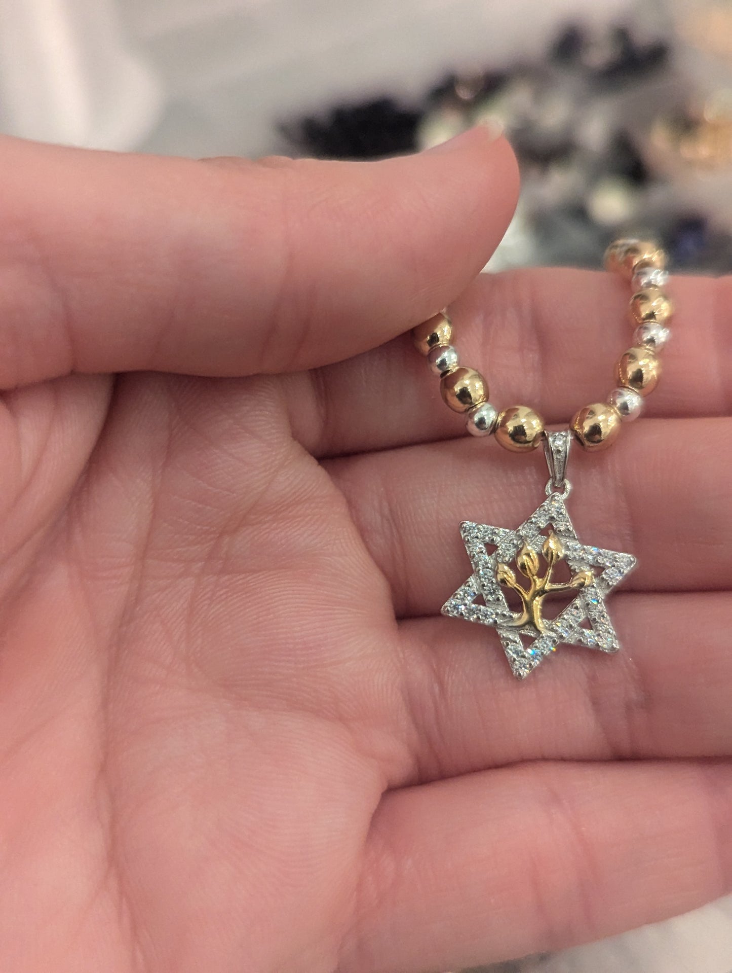 Tree of Life & Star of David Two Tone Necklace