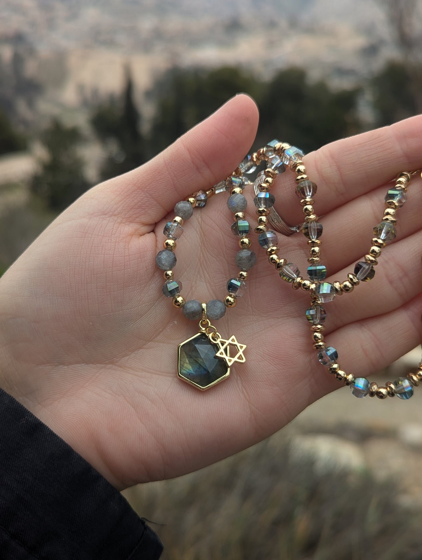 Labradorite Gold Necklace with Gold Plated Sterling Silver