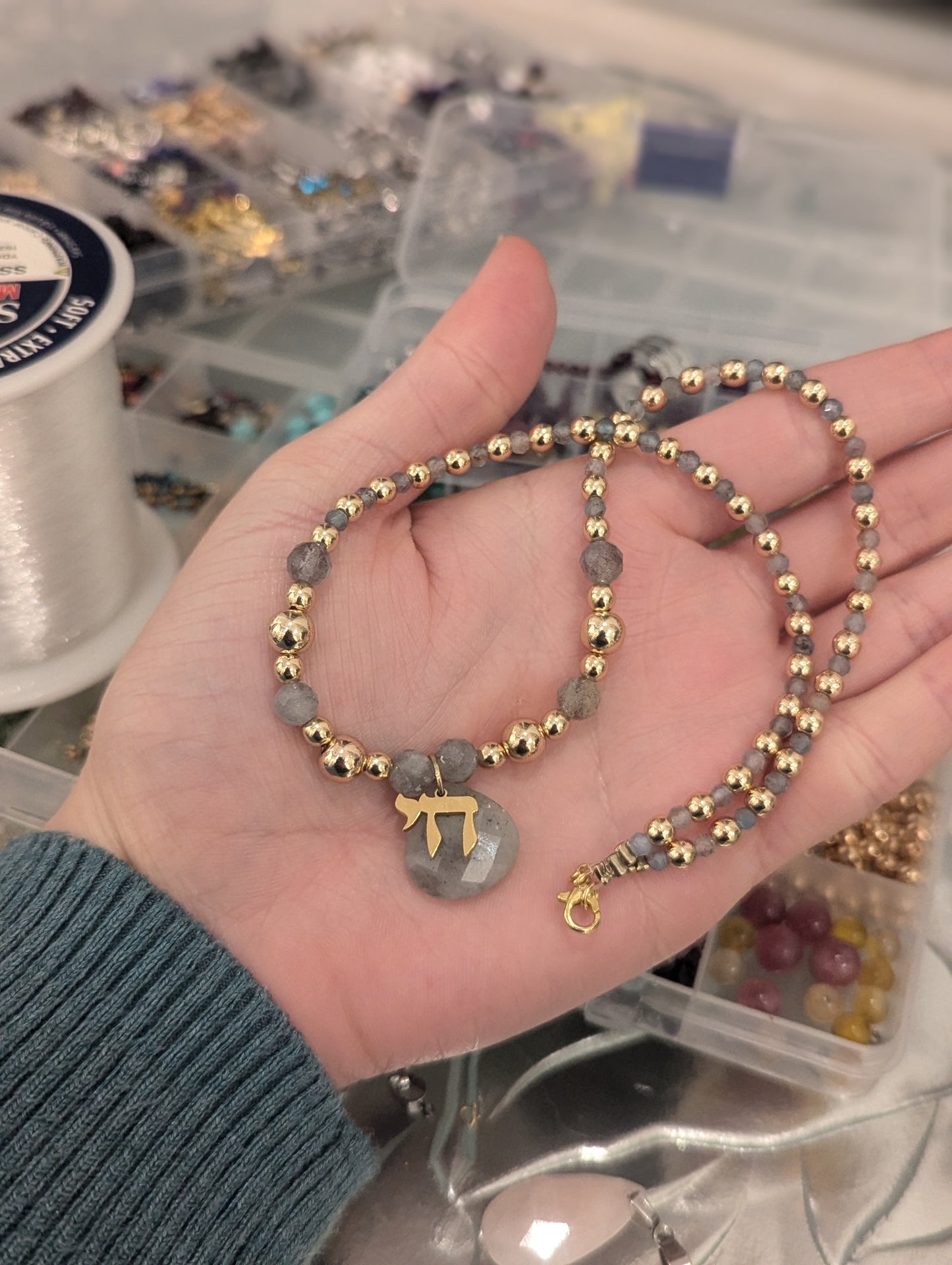 Labradorite Gold plated Chai חי Necklace