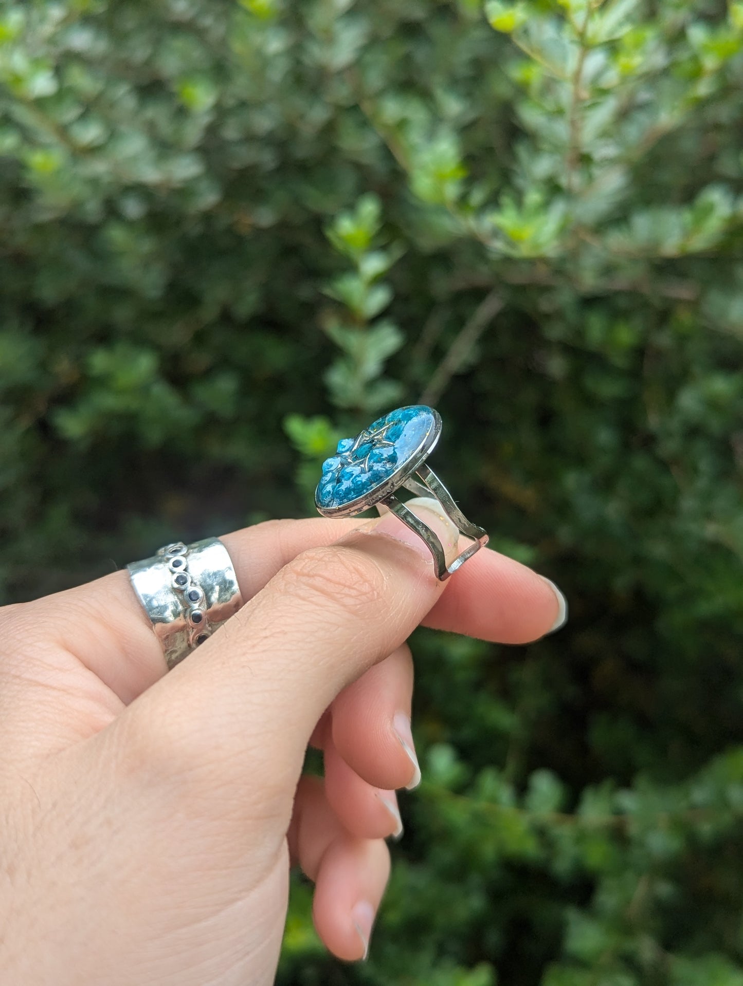 Sterling Silver Magen David, Stainless Steel Ring with Apatite Blue Gemstones