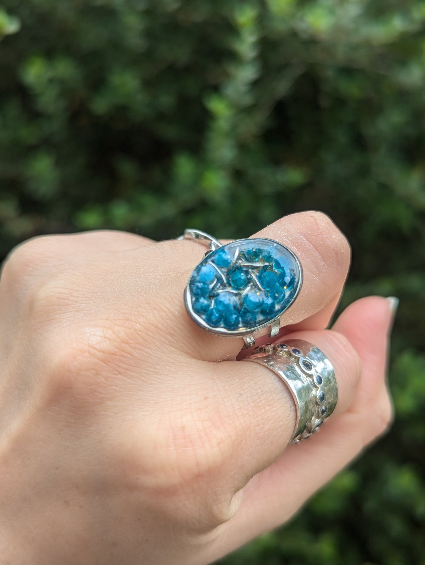 Sterling Silver Magen David, Stainless Steel Ring with Apatite Blue Gemstones