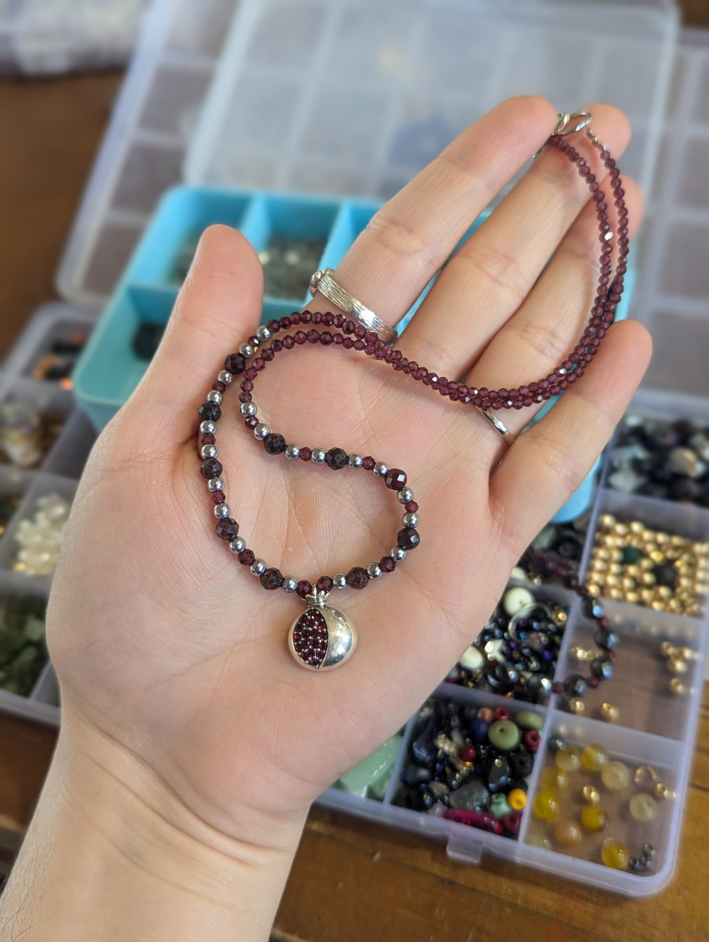 Sterling Silver Pomegranate Pendant, Garnet Necklace
