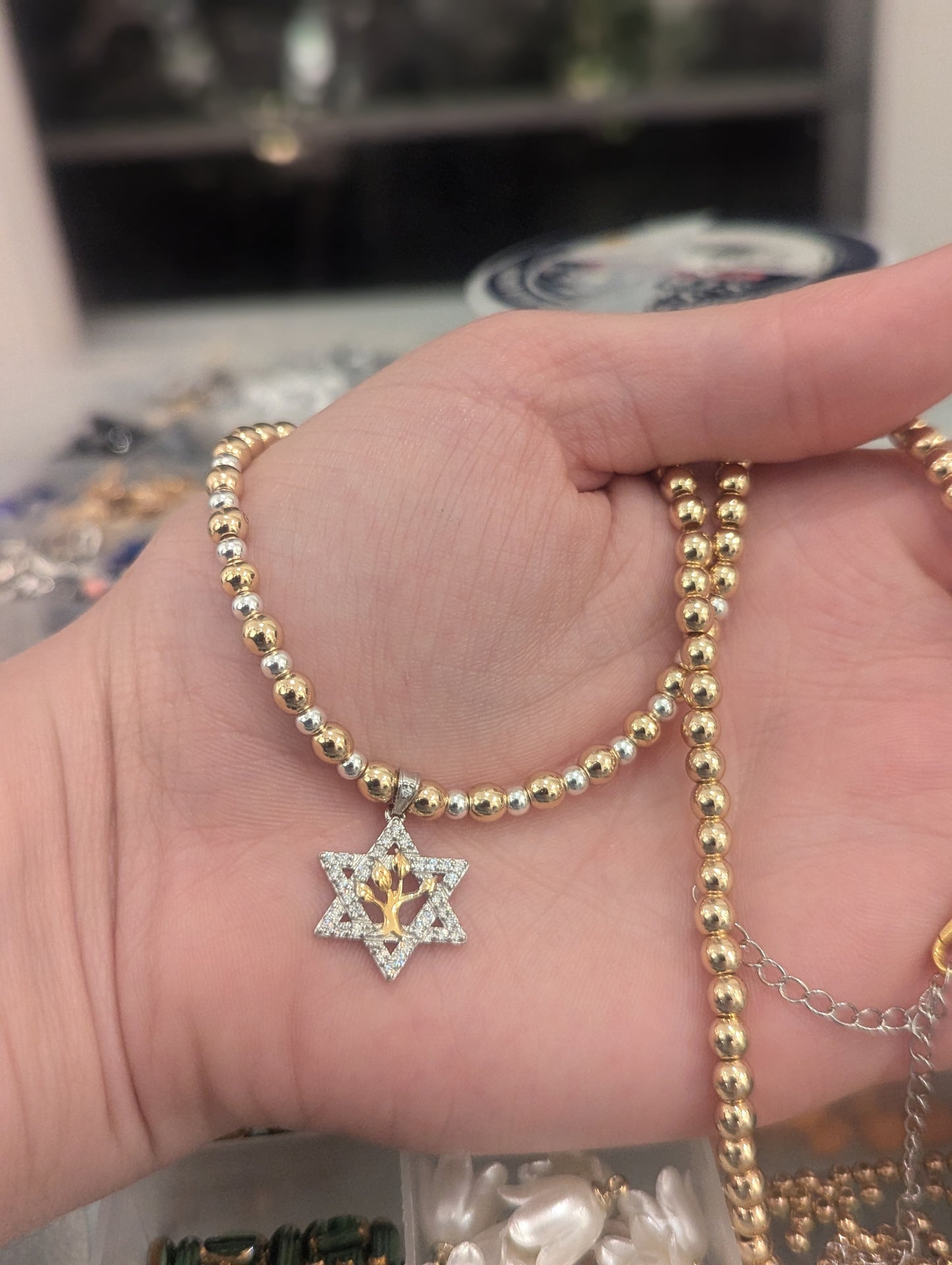 Tree of Life & Star of David Two Tone Necklace
