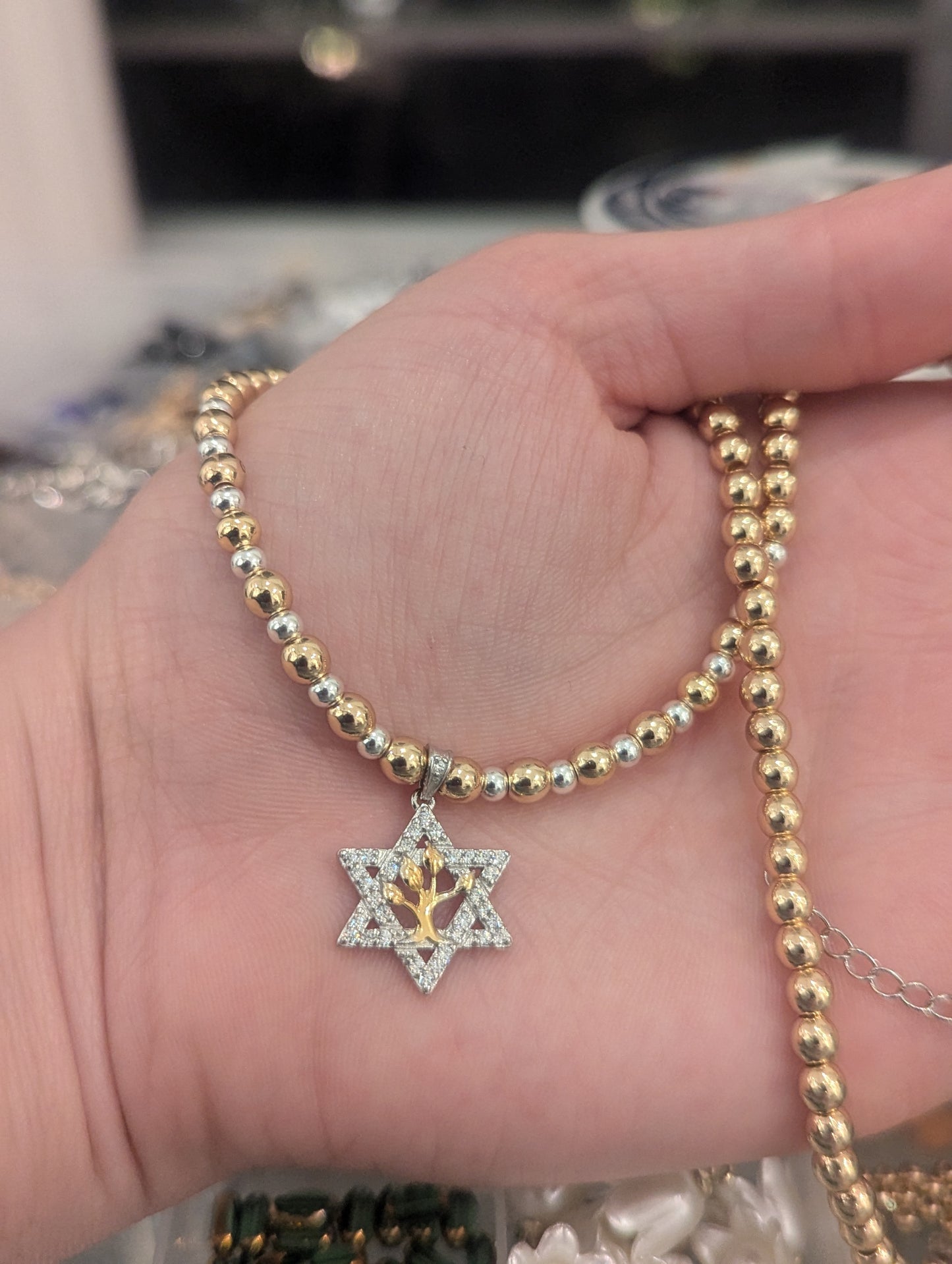 Tree of Life & Star of David Two Tone Necklace