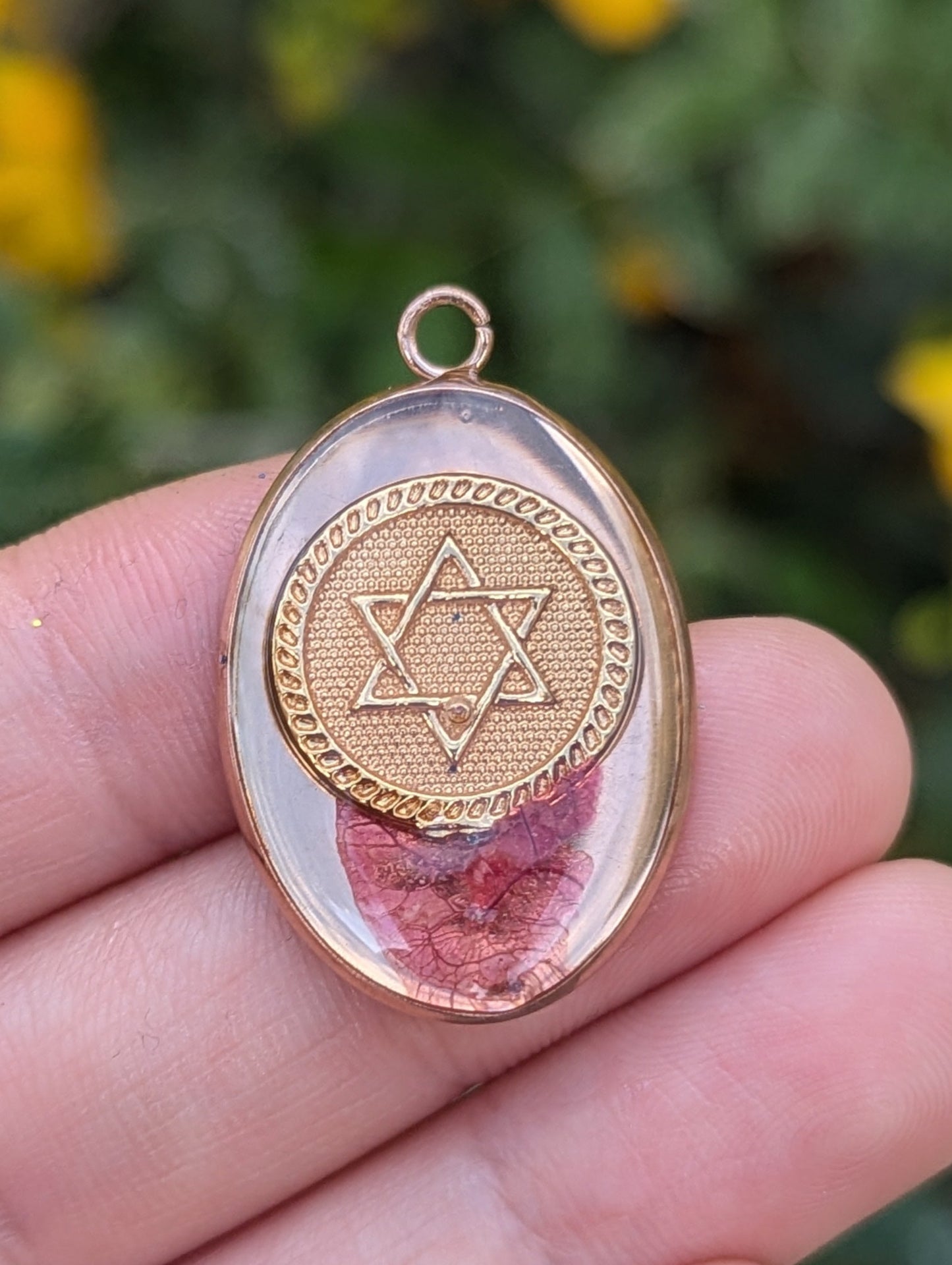 Ahava Pendant with Pink Israeli Flower and Magen David Coin