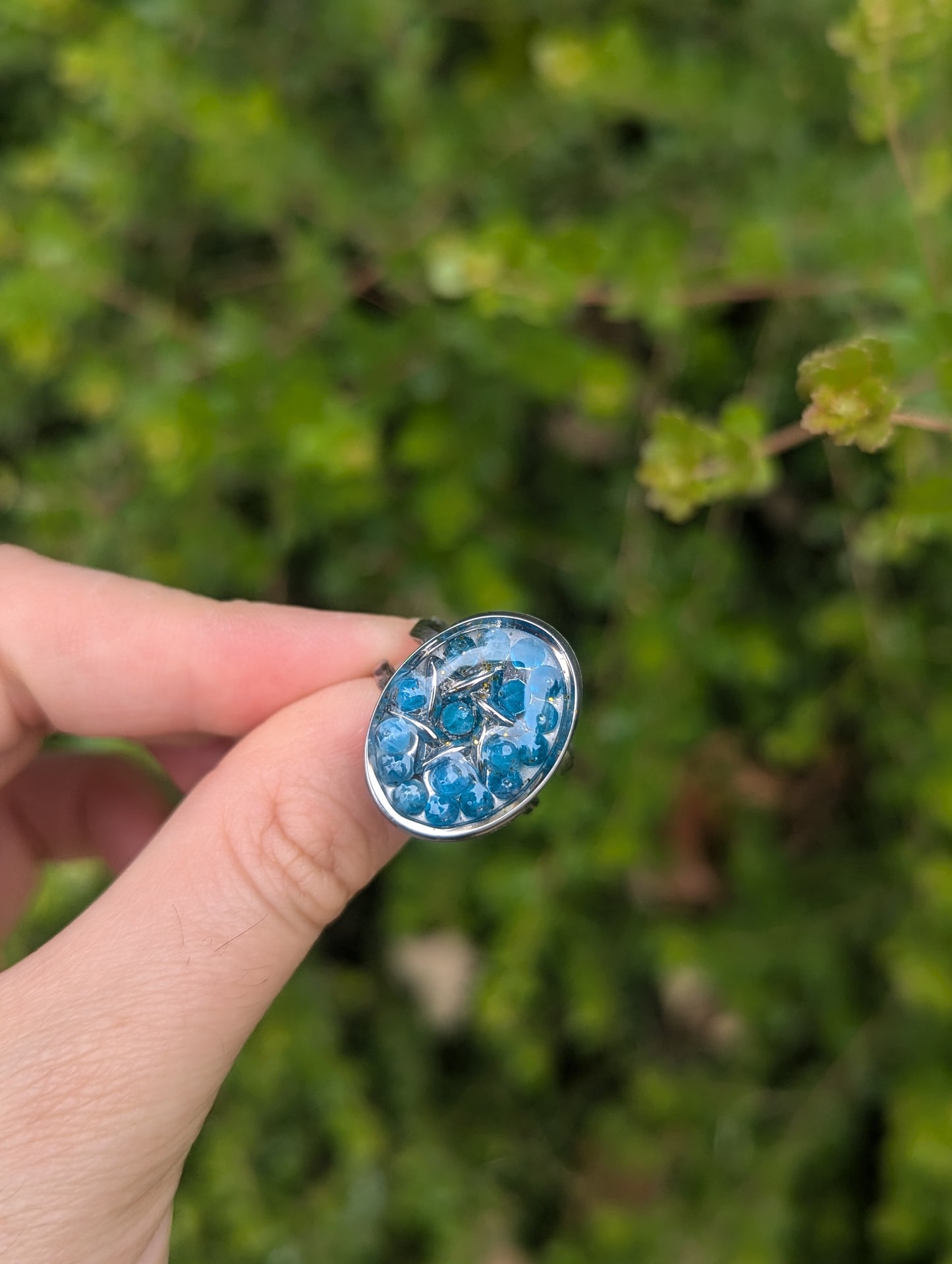 Sterling Silver Magen David, Stainless Steel Ring with Apatite Blue Gemstones