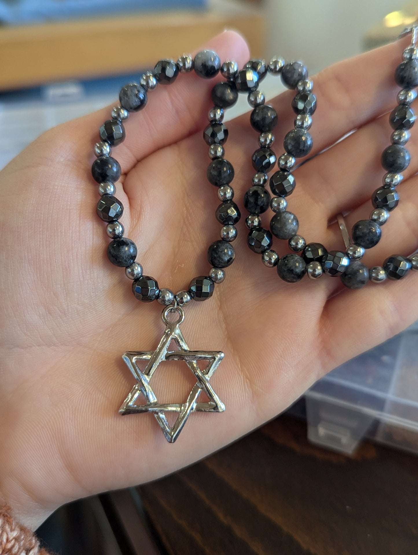 Grey Gemstones Star of David Necklace