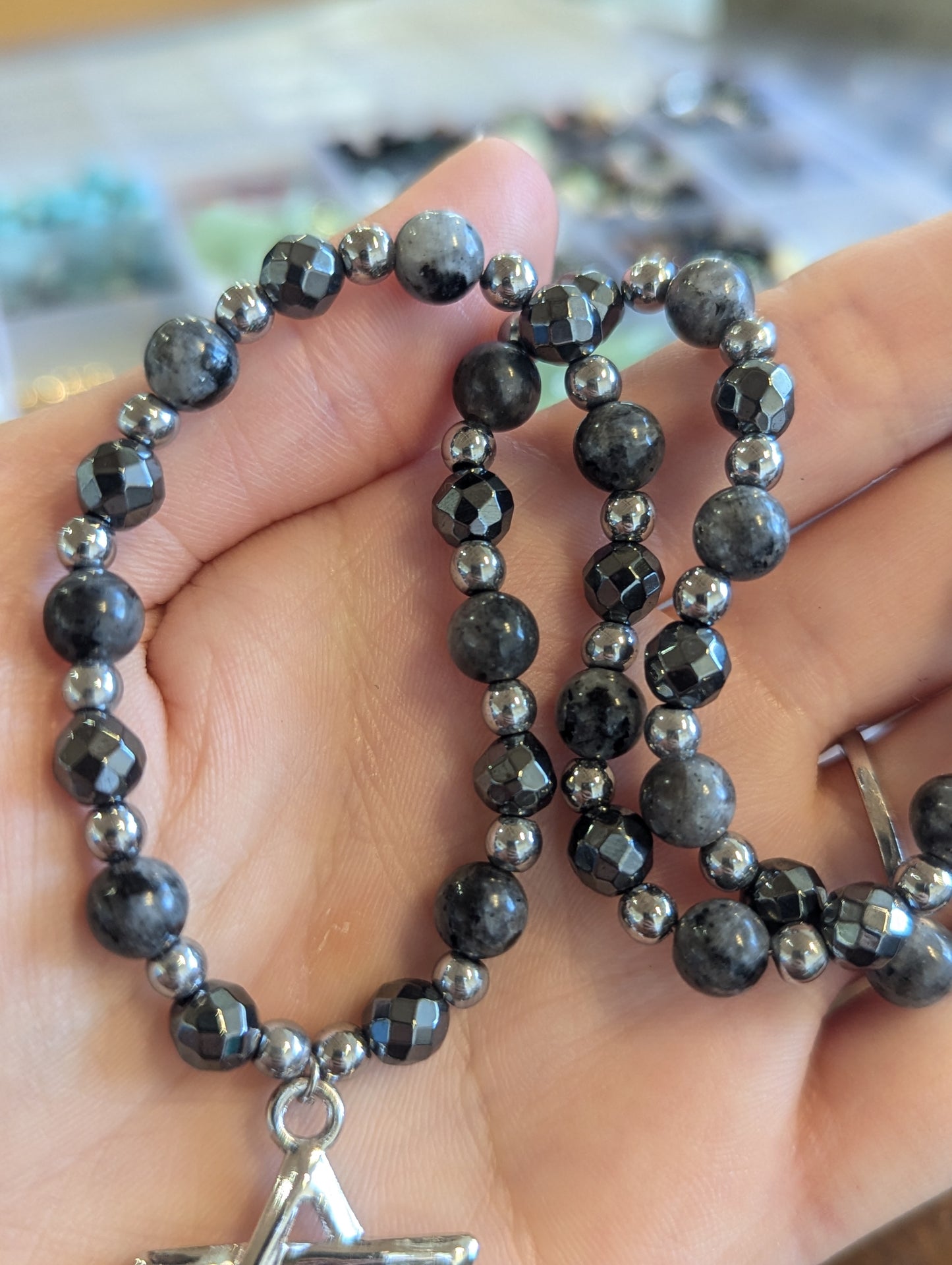 Grey Gemstones Star of David Necklace