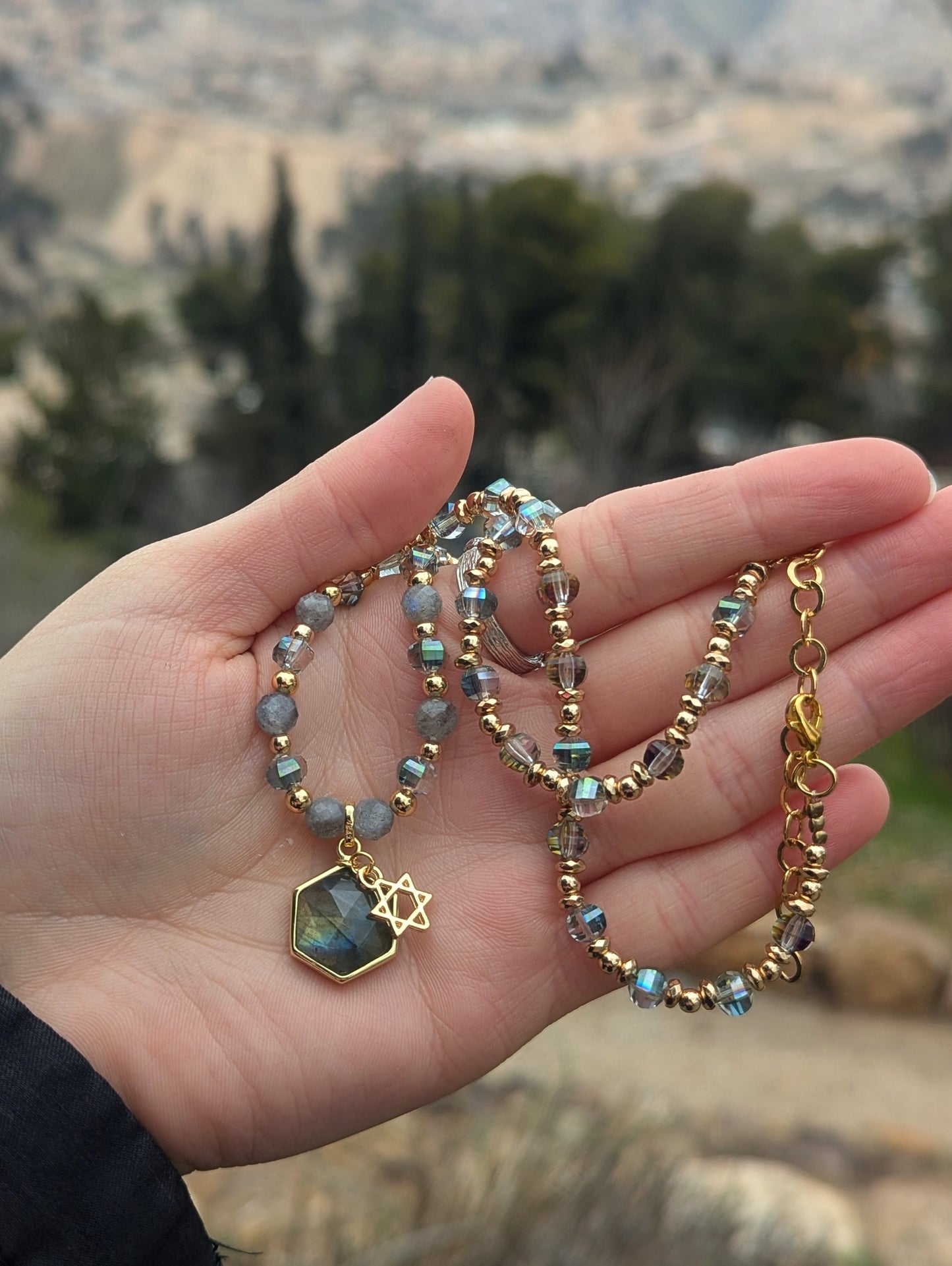 Labradorite Gold Necklace with Gold Plated Sterling Silver
