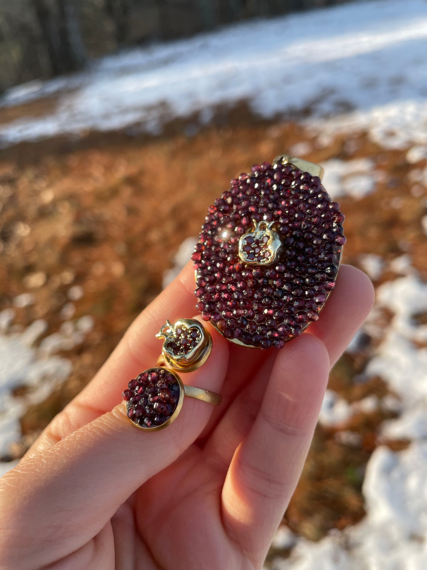The Many Many Garnet Gemstones Pomegranate Large Pendant
