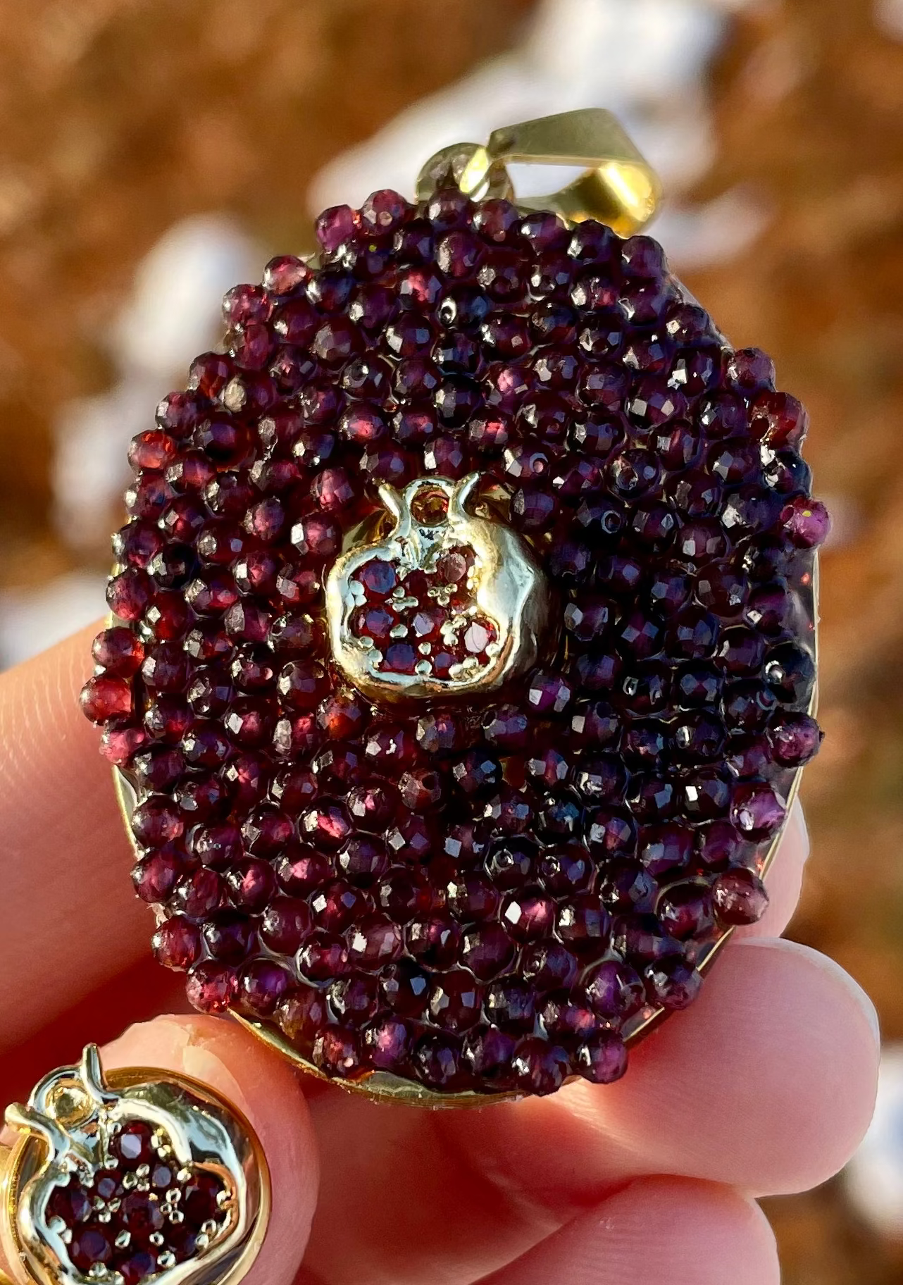 The Many Many Garnet Gemstones Pomegranate Large Pendant