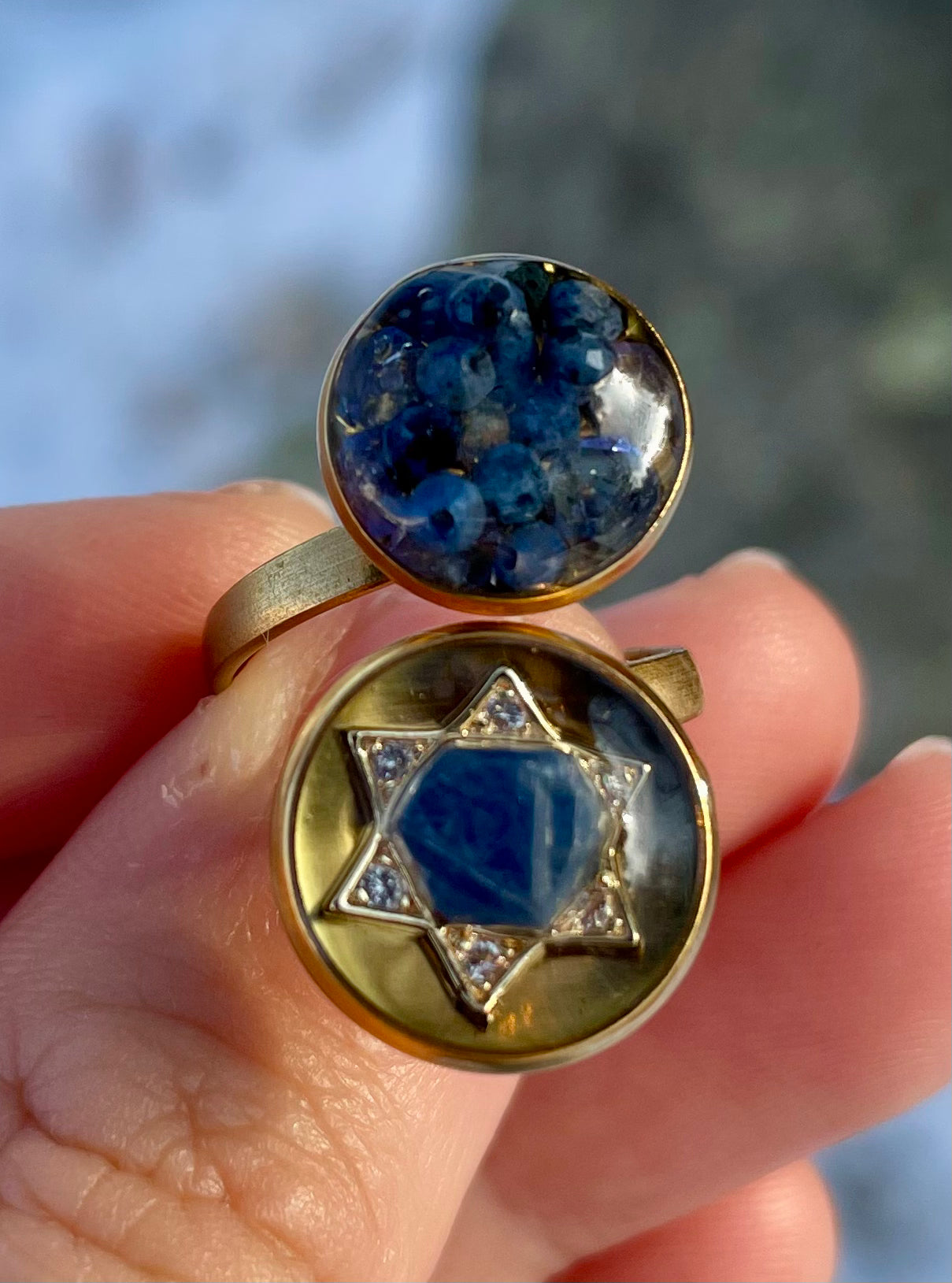 Blue Sapphire Gemstones Magen David Ring