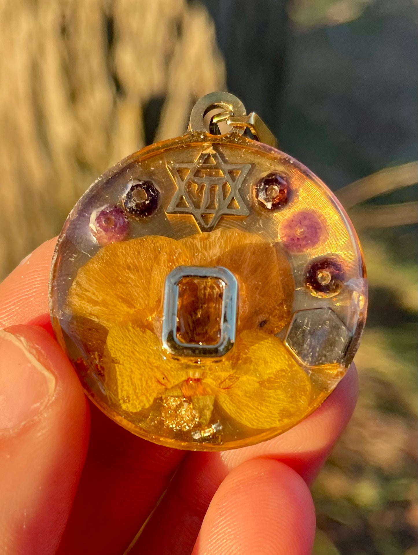 Magen David & Chai, Amethyst and Israeli Flower Pendant
