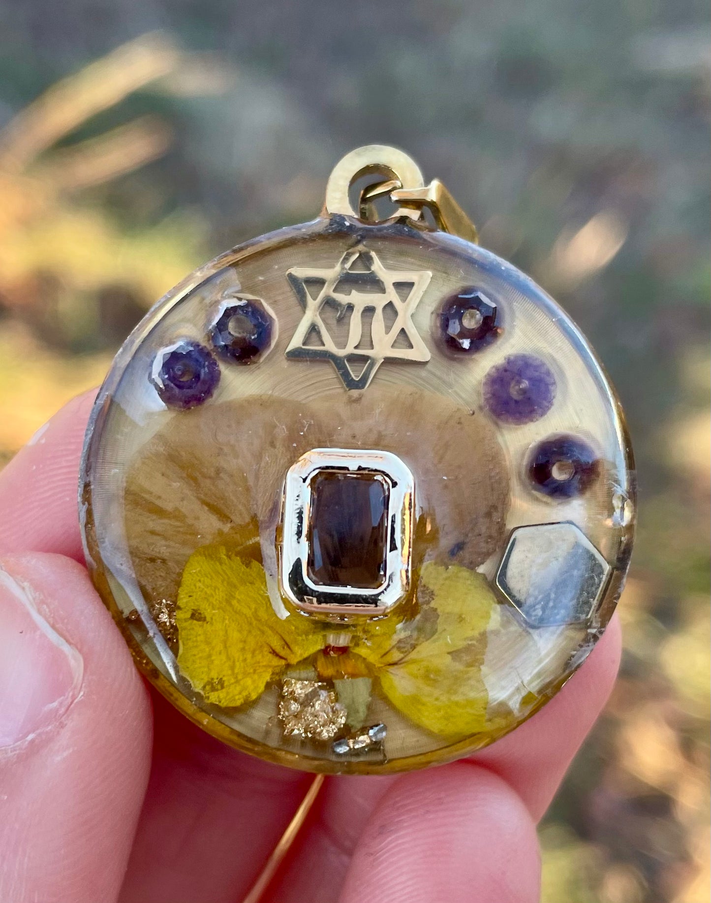Magen David & Chai, Amethyst and Israeli Flower Pendant