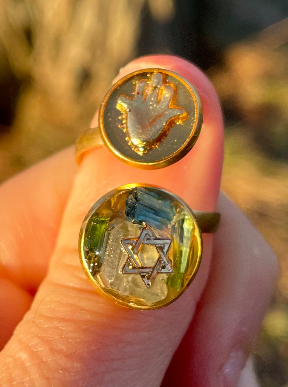 Blue Tourmaline, Magen David & Hamsa Ring
