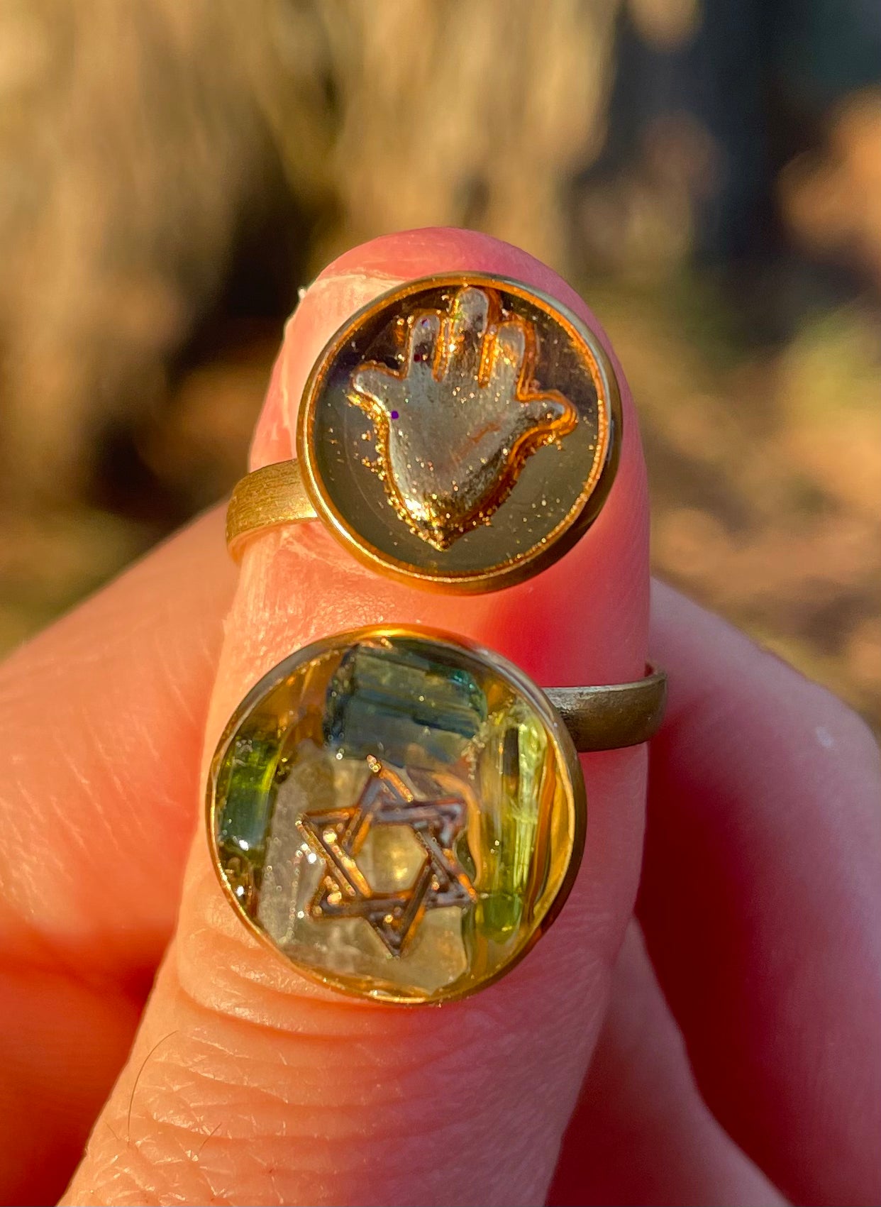 Blue Tourmaline, Magen David & Hamsa Ring