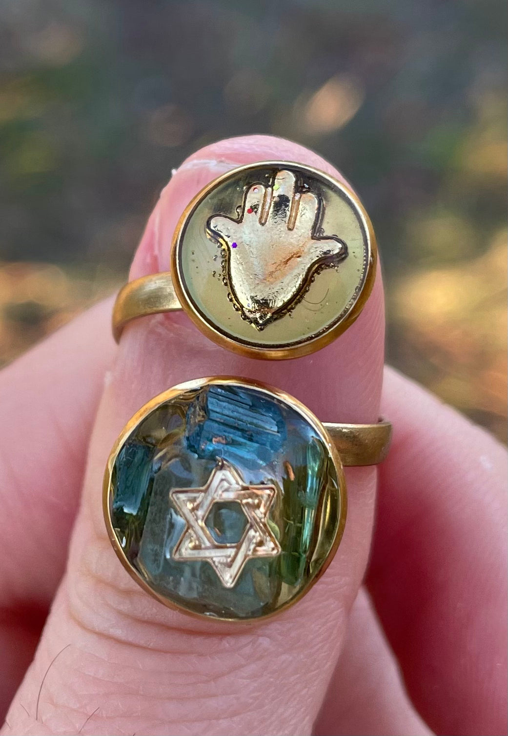 Blue Tourmaline, Magen David & Hamsa Ring