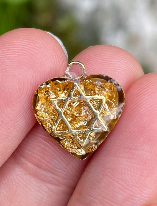 Gold Jewish Heart Resin Pendant