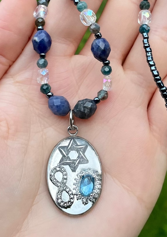Forever Jewish, Sodalite Gemstones, Sterling Silver Magen David in Resin