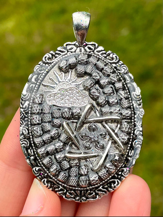 Hope for Better Days Silver Version with Magen David, Sun through a Cloud and Silver Flower with Stainless Beads