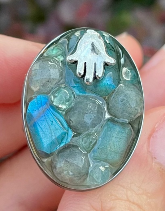 Hamsa Labradorite Gemstones Ring