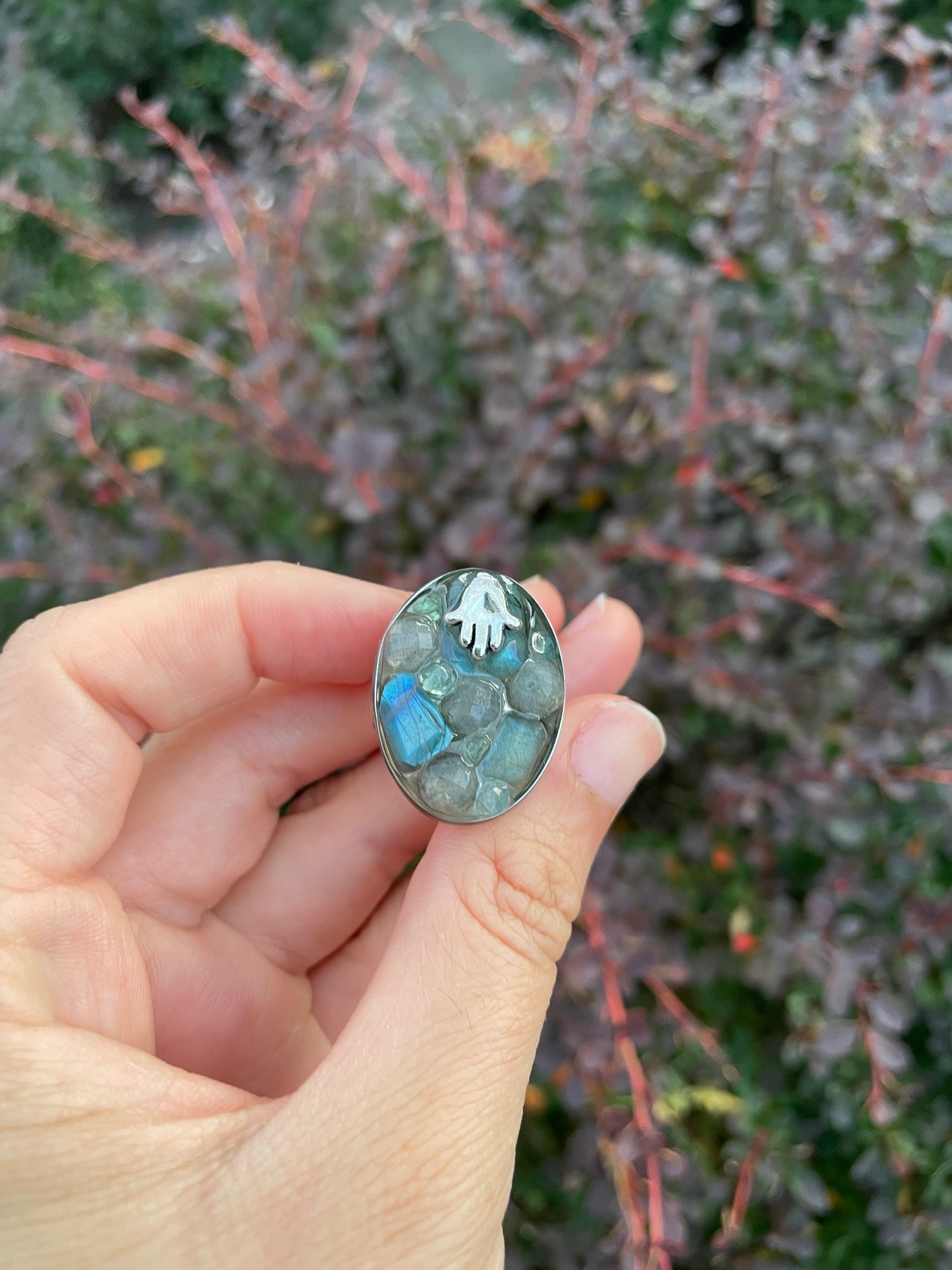 Hamsa Labradorite Gemstones Ring