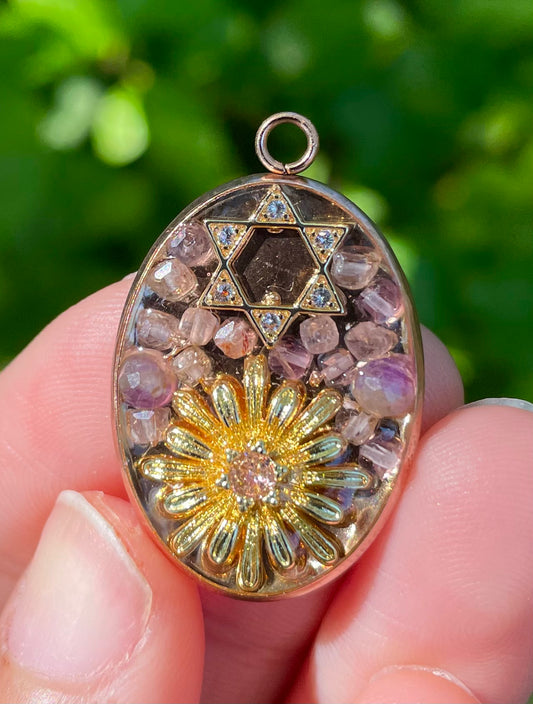 Amethyst Gemstones Magen David Sunflower Zirconia Flower Rose Golden Pendant