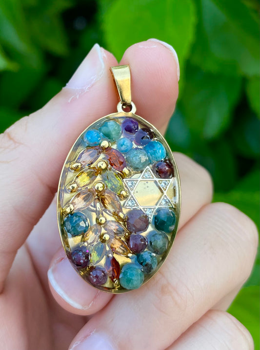 Colorful Leaf and Gemstones Gold Plated Pendant