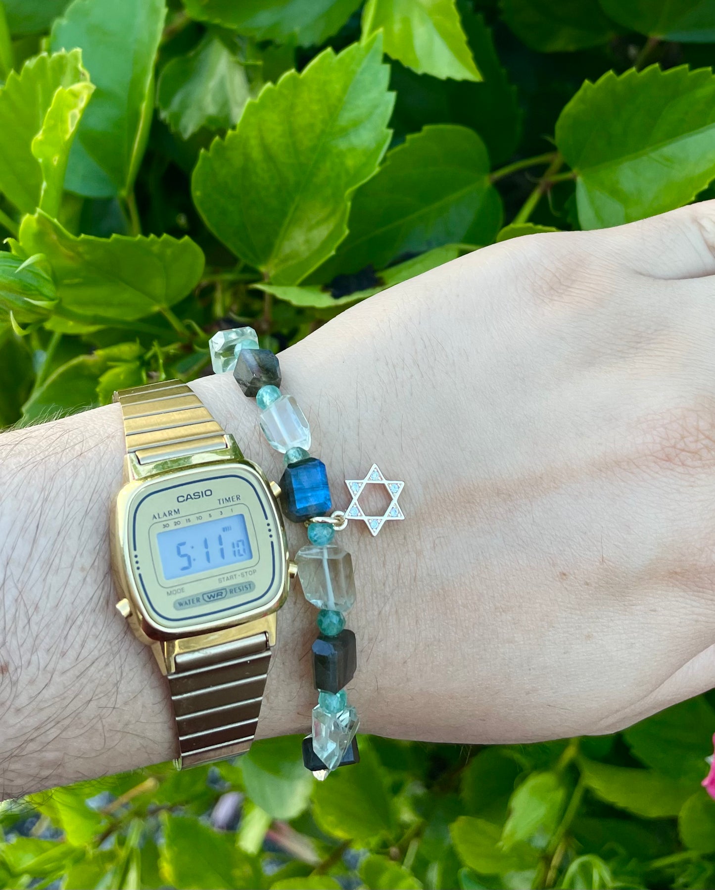 Labradorite Green Amethyst Gold Plated Magen David Bracelet