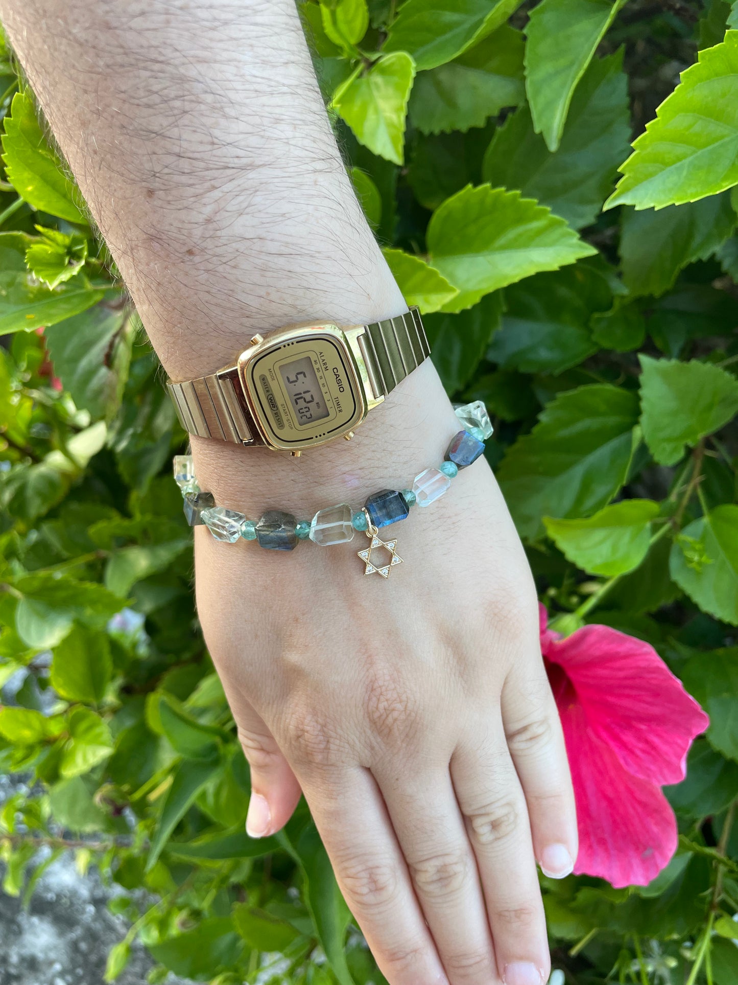 Labradorite Green Amethyst Gold Plated Magen David Bracelet