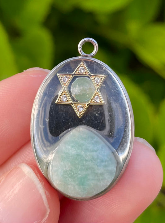 Amazonite Kyanite Magen David Silver Stainless Pendant
