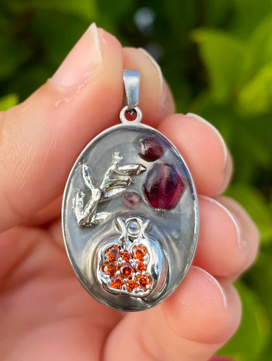 Pomegranate Garnet Gemstones Tree Branch Resin Pendant